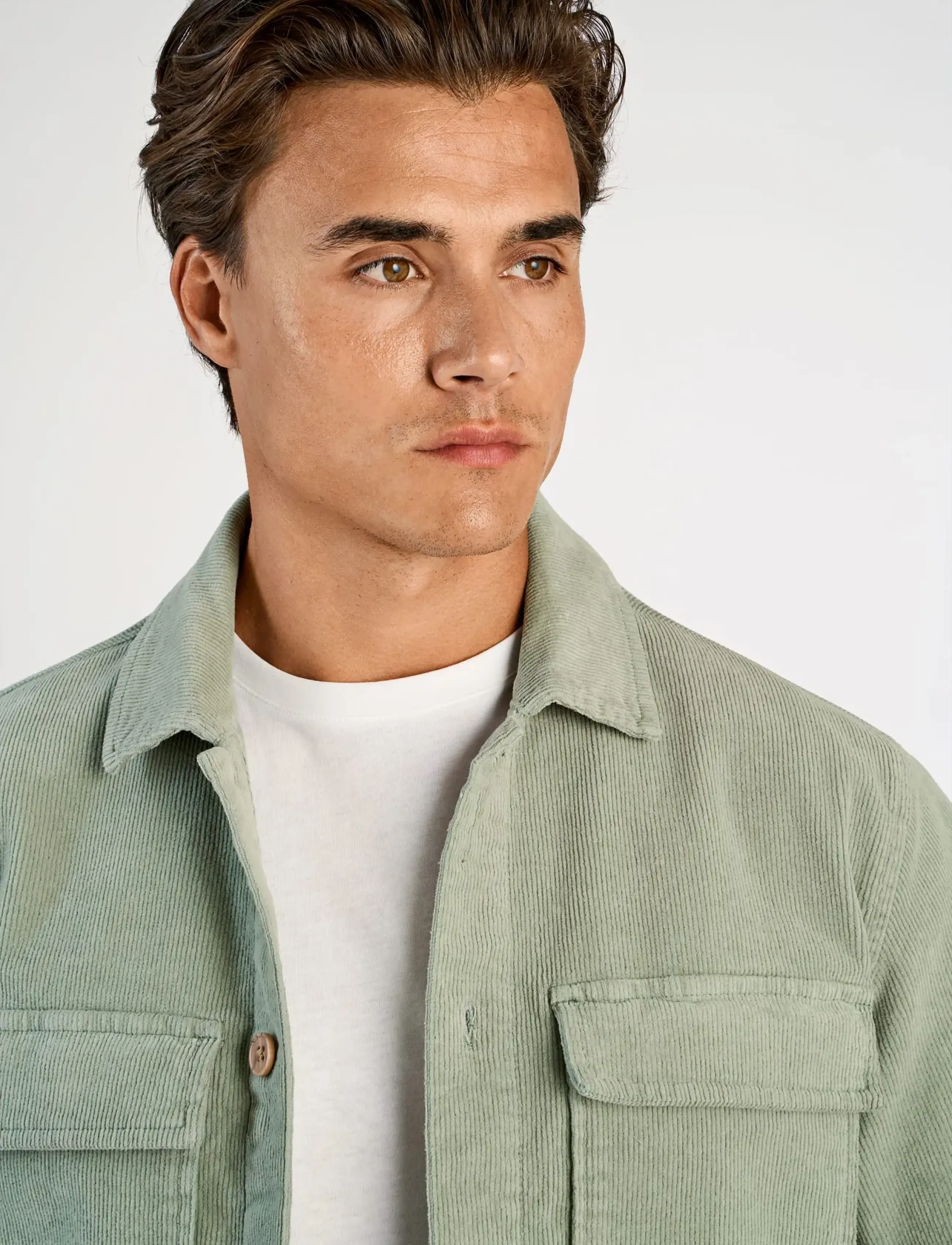 Lindbergh - Superflex corduroy overshirt - sage green - 5