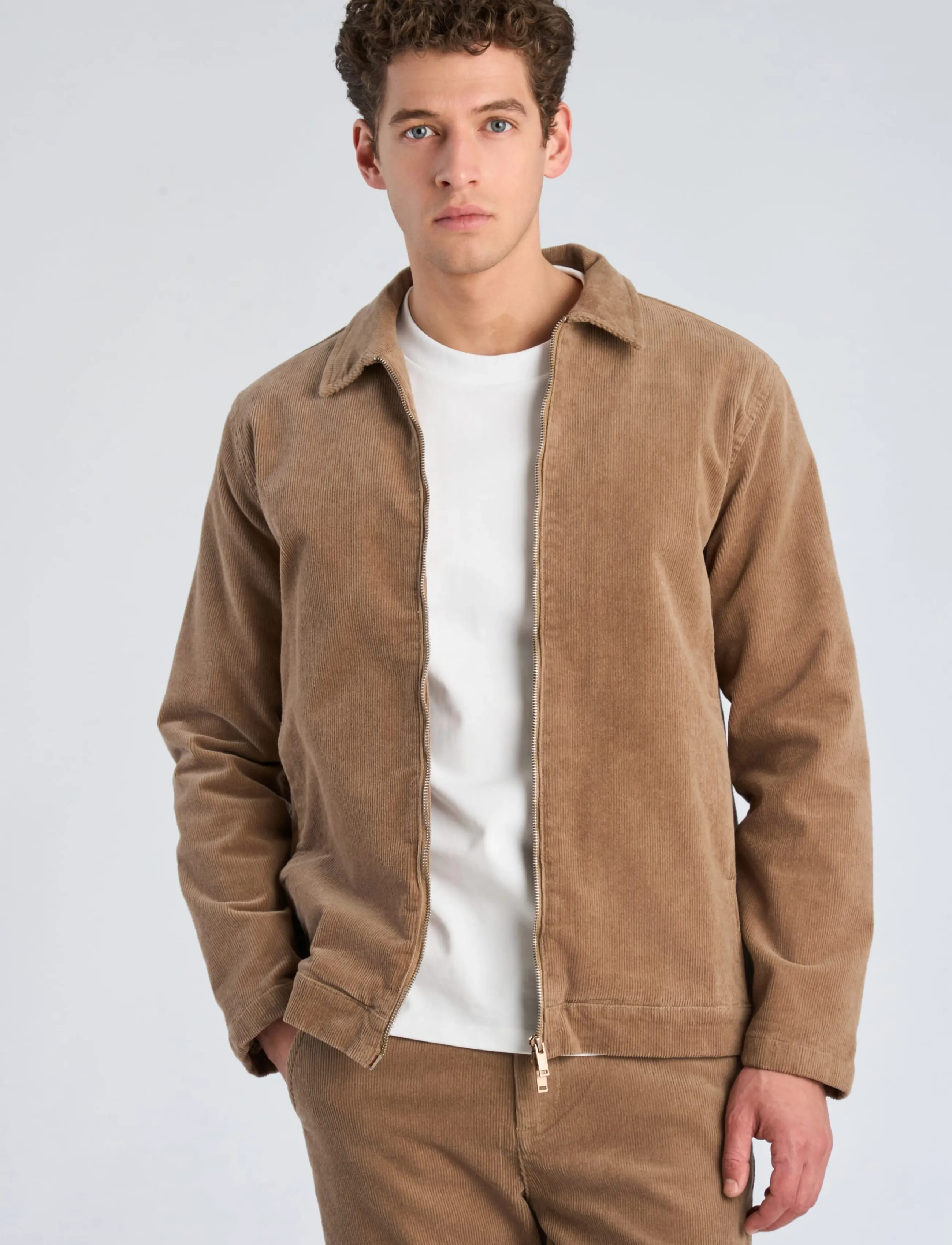 Lindbergh - Superflex corduroy zip-through over - fall jackets - lt sand - 3