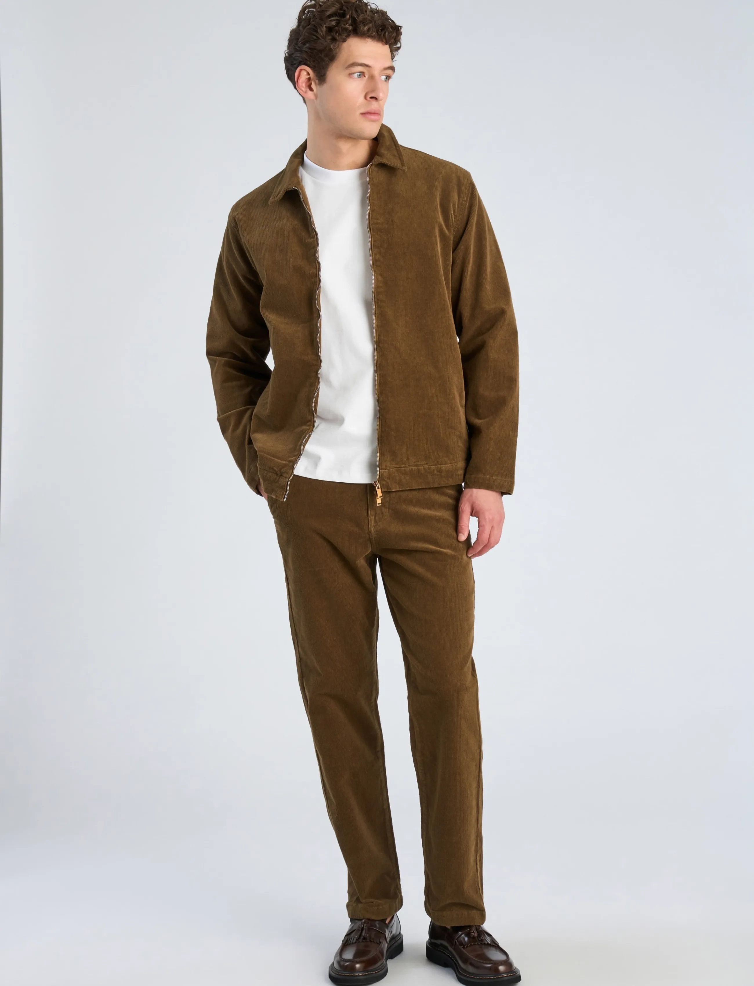 Lindbergh Superflex corduroy zip-through over - Jackets - SAND / khaki/green