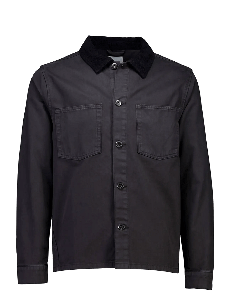 Lindbergh - Corduroy collar twill overshirt - ink grey - 1