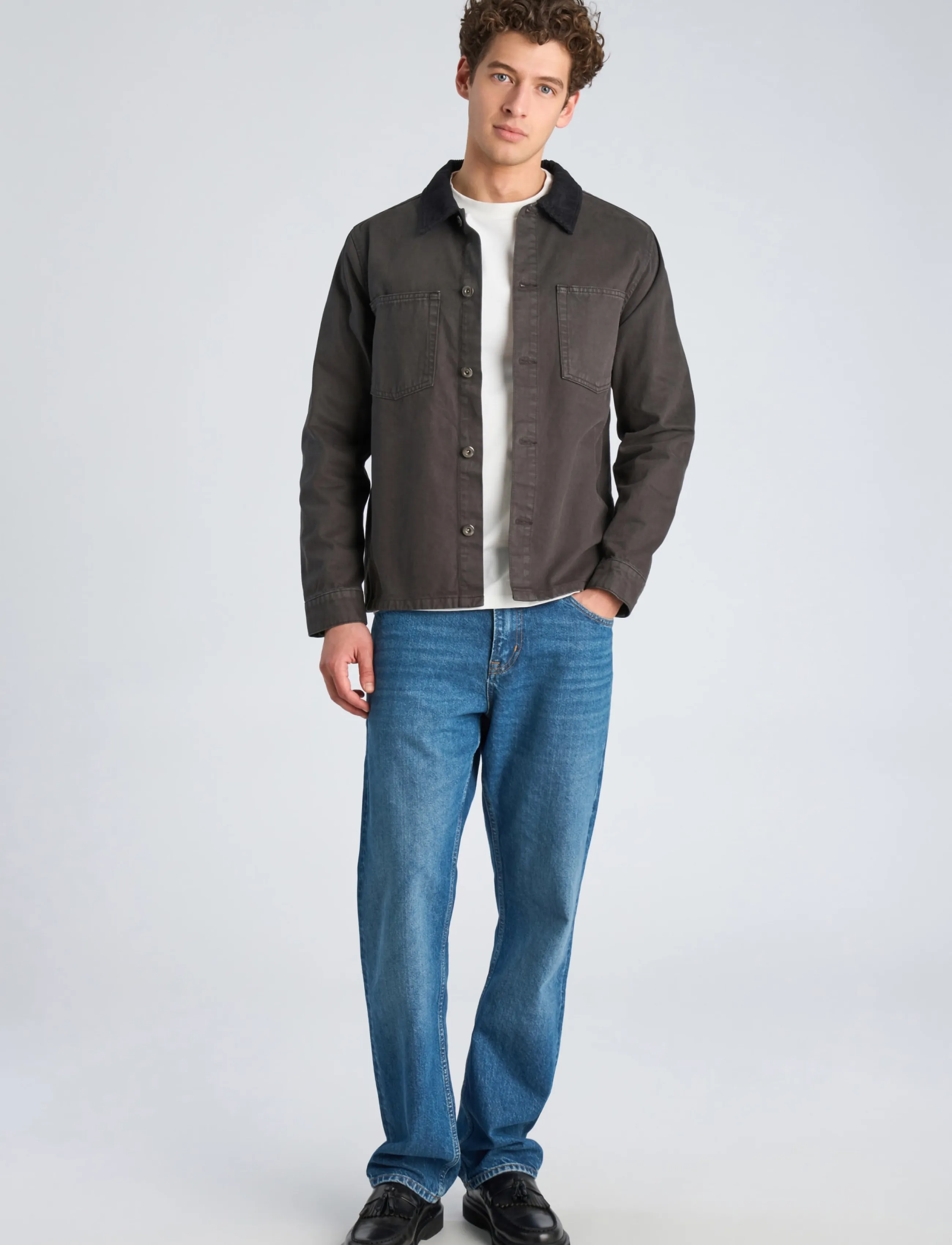 Lindbergh Corduroy collar twill overshirt - Outerwear - INK GREY / grey