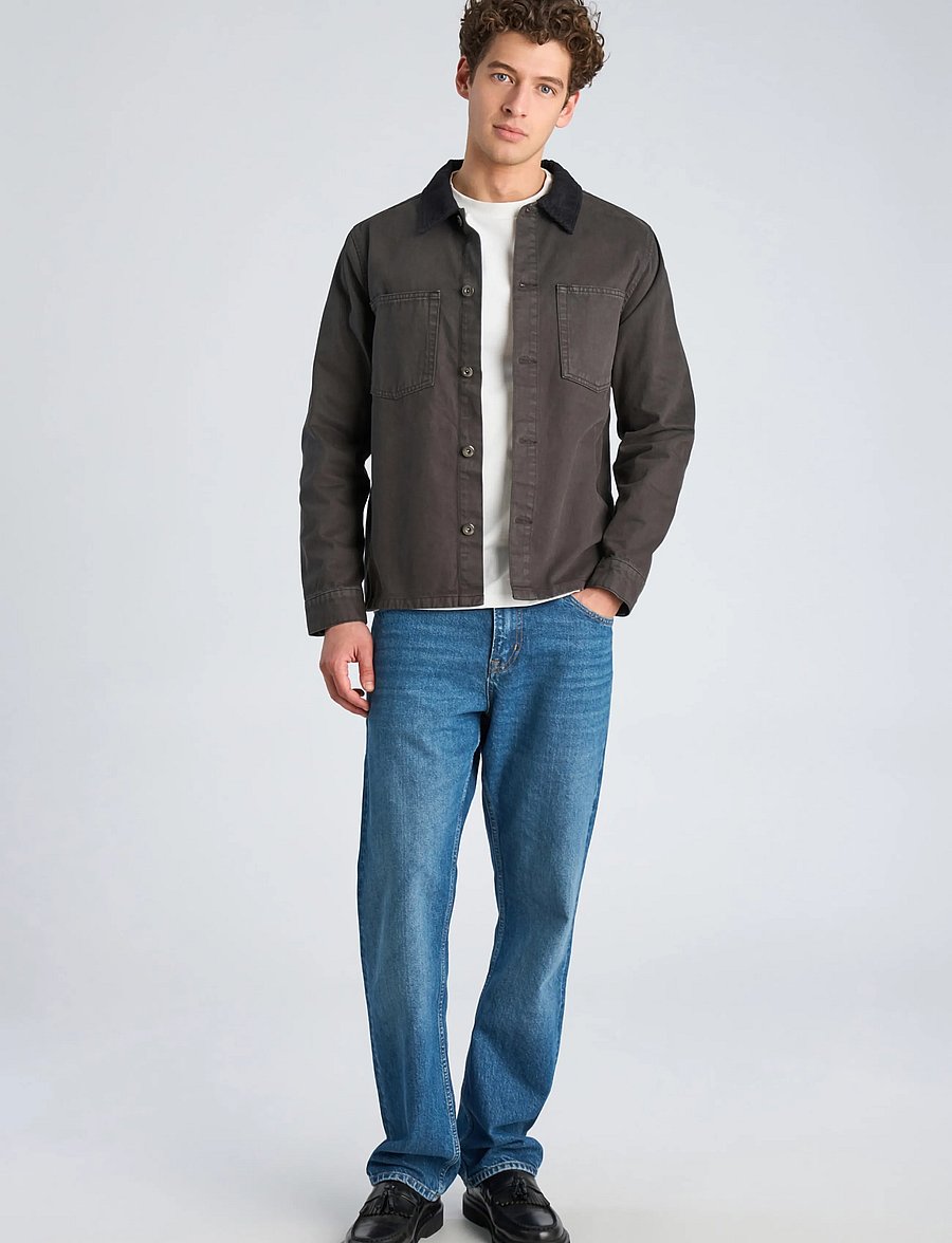 Lindbergh - Corduroy collar twill overshirt - ink grey - 0