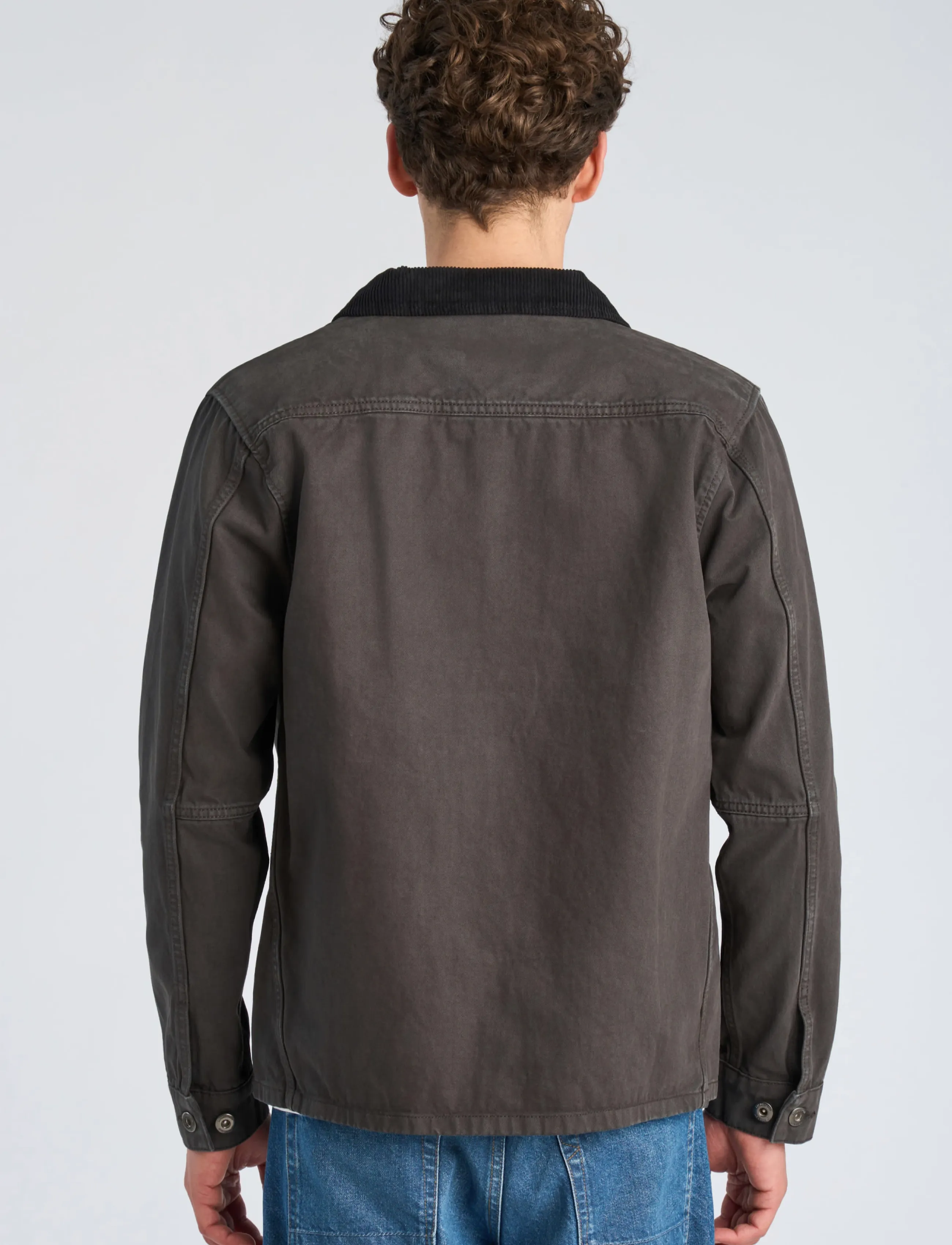 Lindbergh - Corduroy collar twill overshirt - ink grey - 4