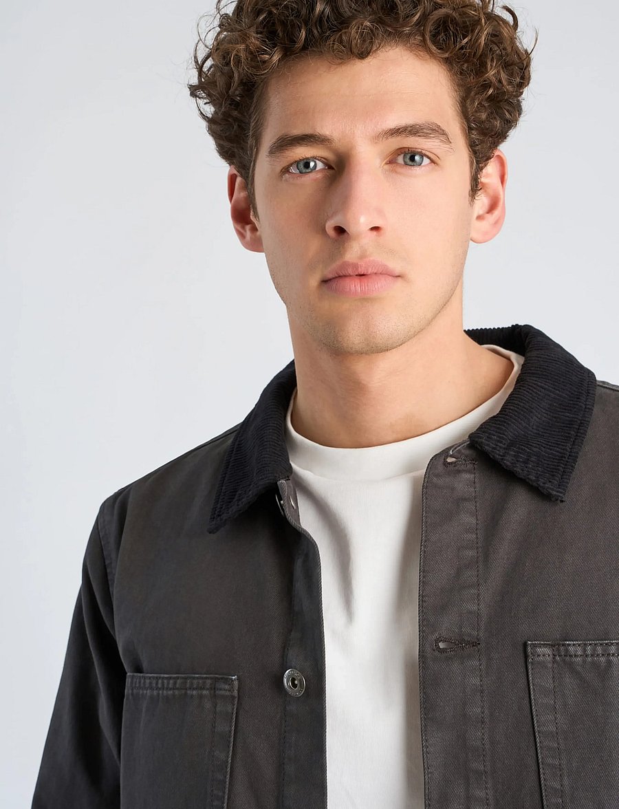 Lindbergh - Corduroy collar twill overshirt - ink grey - 5