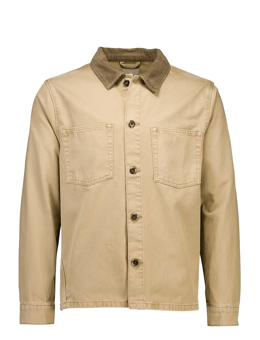 Lindbergh - Corduroy collar twill overshirt - fall jackets - sand - 1