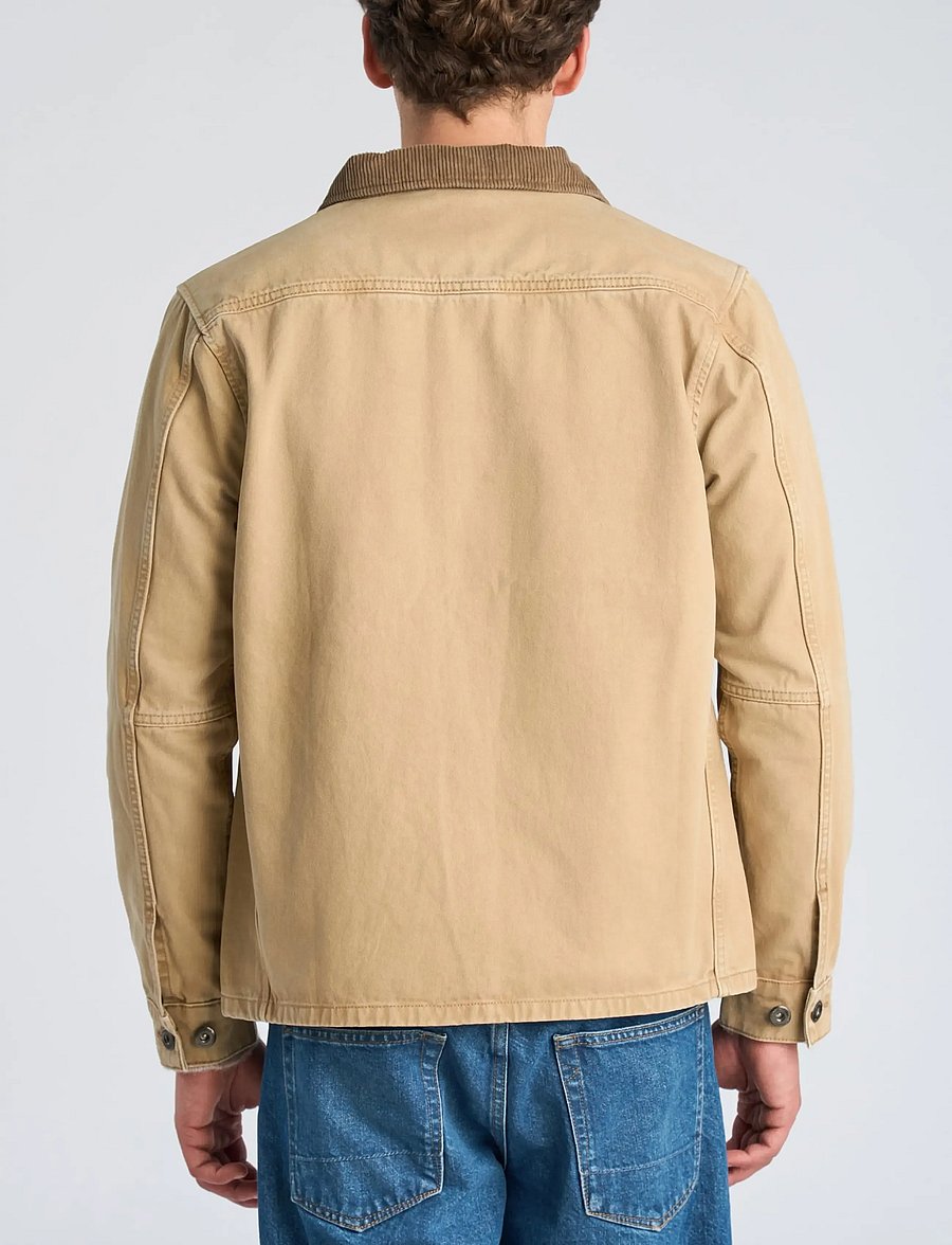 Lindbergh - Corduroy collar twill overshirt - fall jackets - sand - 4