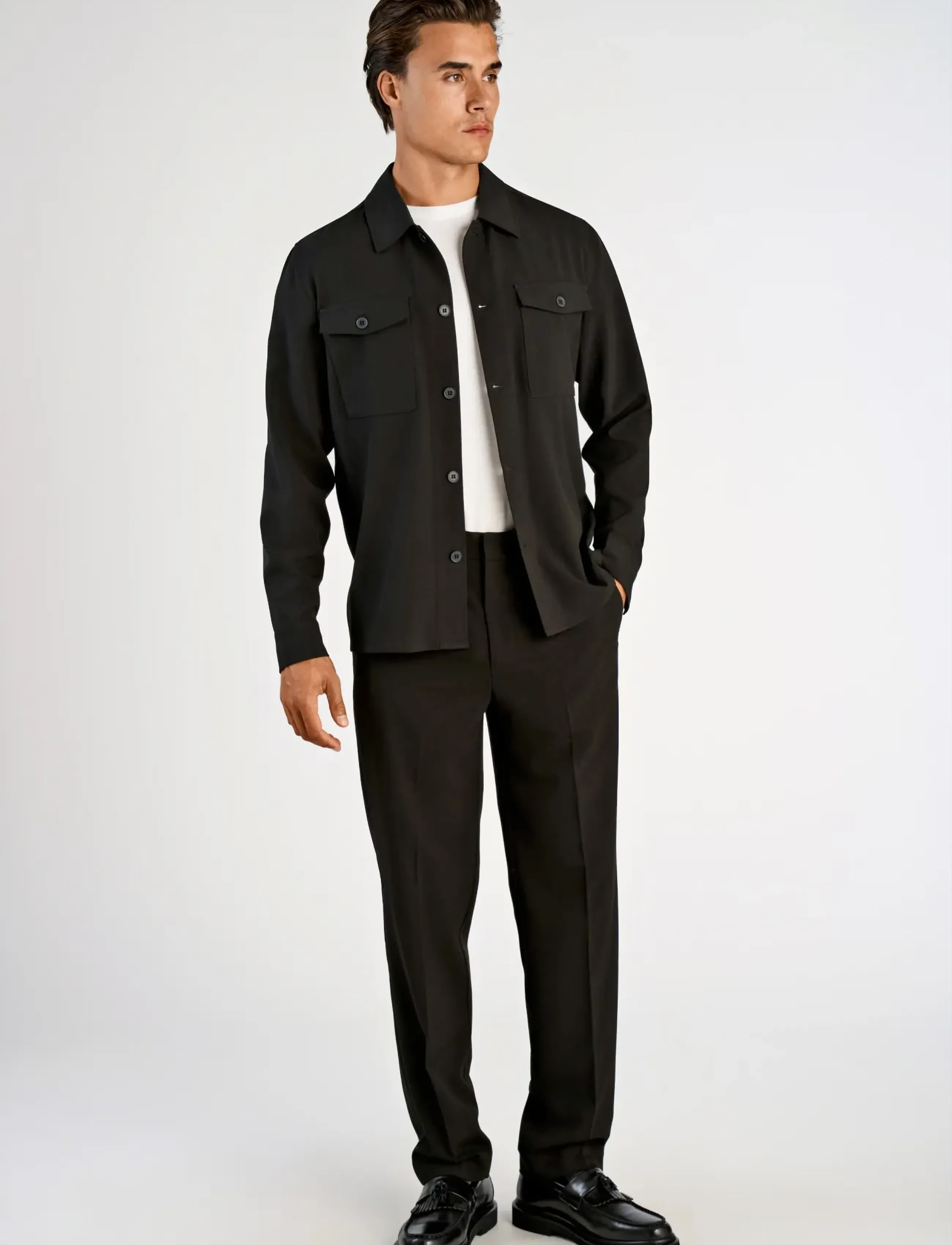 Lindbergh Relaxed Formal Overshirt, Mænd, Overshirt, Sort, Str: L
