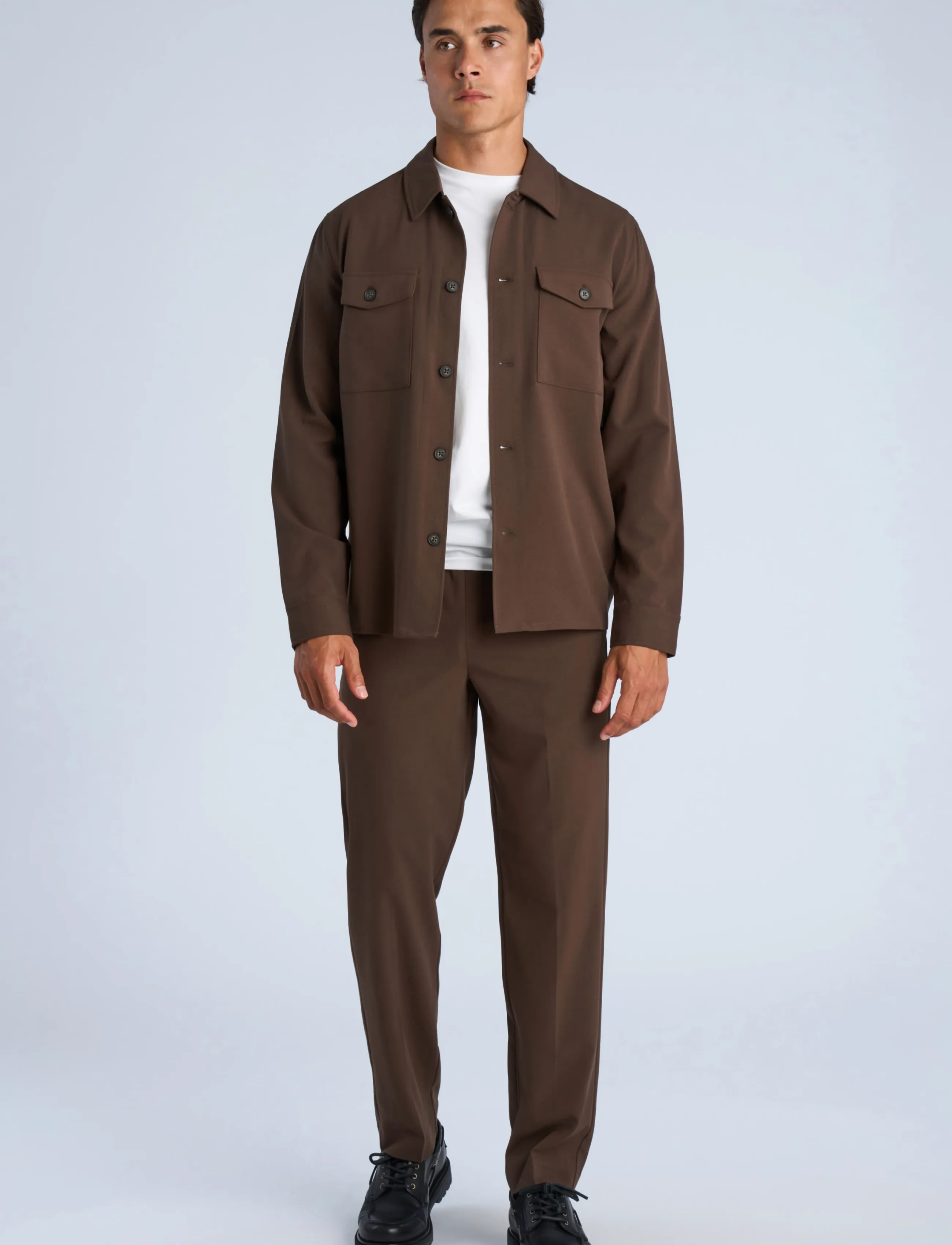 Lindbergh Superflex overshirt - Shirts - DEEP BROWN / brown