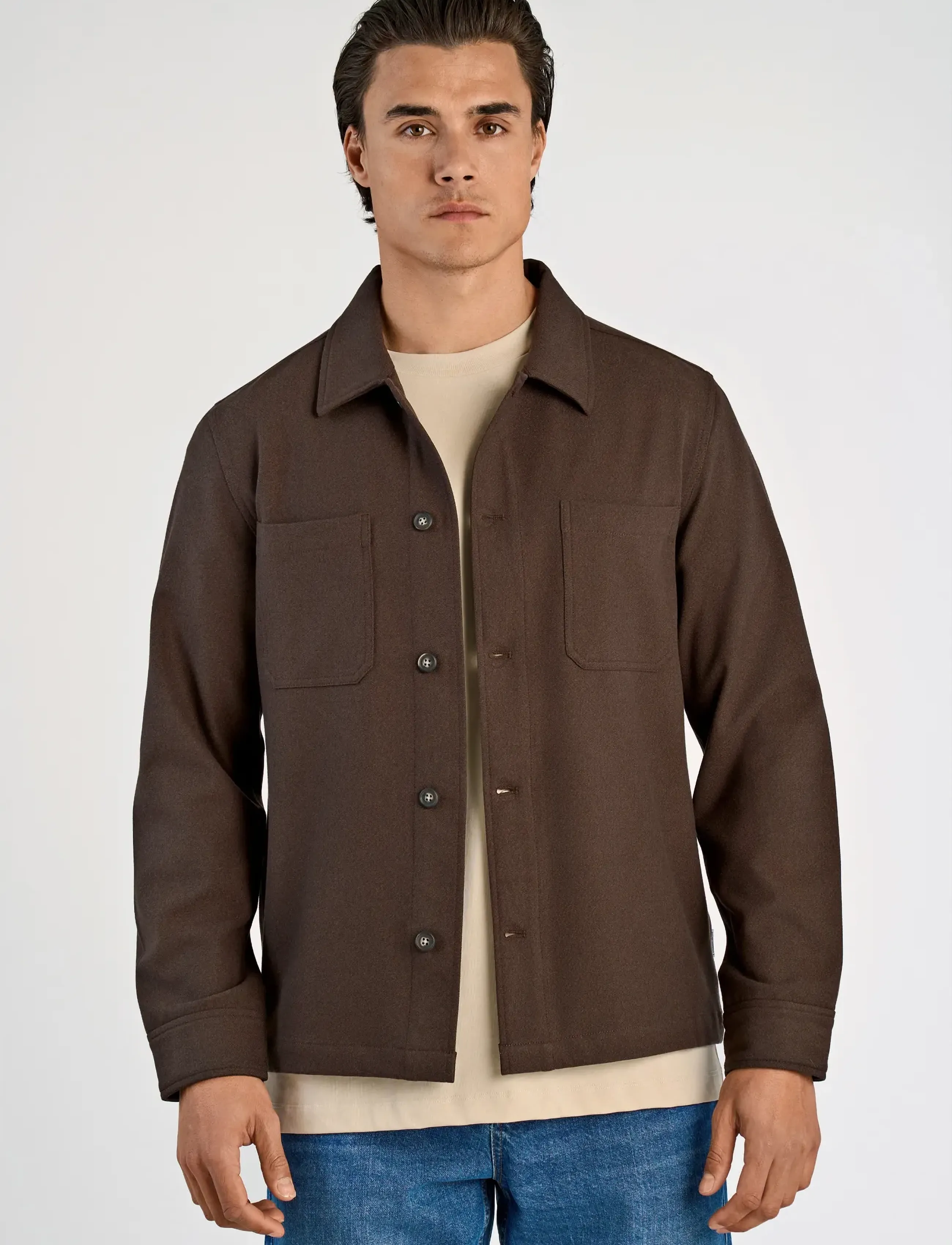 Lindbergh Superflex brushed melange overshirt - Overshirts - BROWN MEL / brown