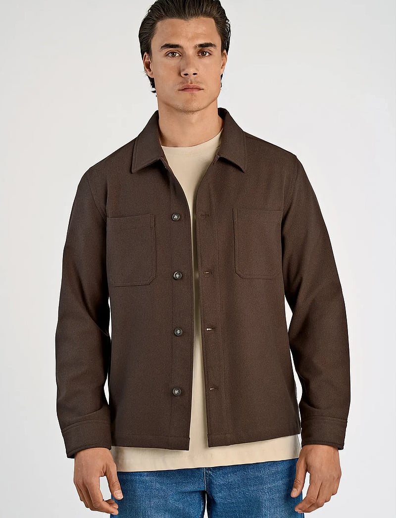 Lindbergh - Superflex brushed melange overshirt - kollektionen - brown mel - 0