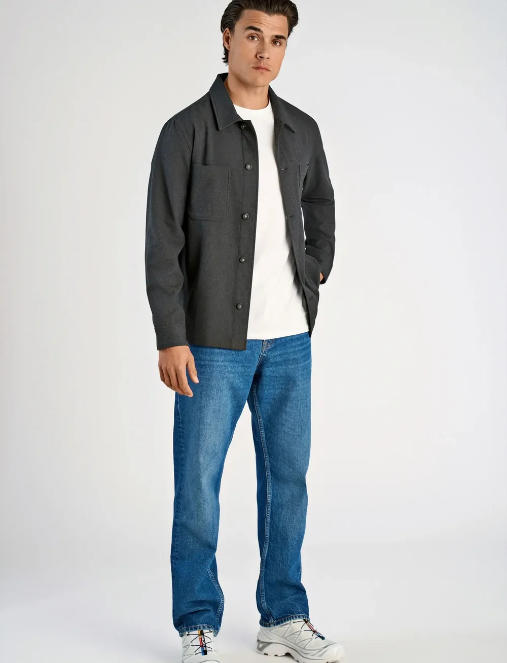 Lindbergh - Superflex brushed melange overshirt - kollektioner - dk grey mel - 4