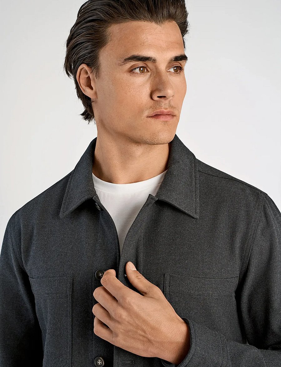 Lindbergh - Superflex brushed melange overshirt - collecties - dk grey mel - 5