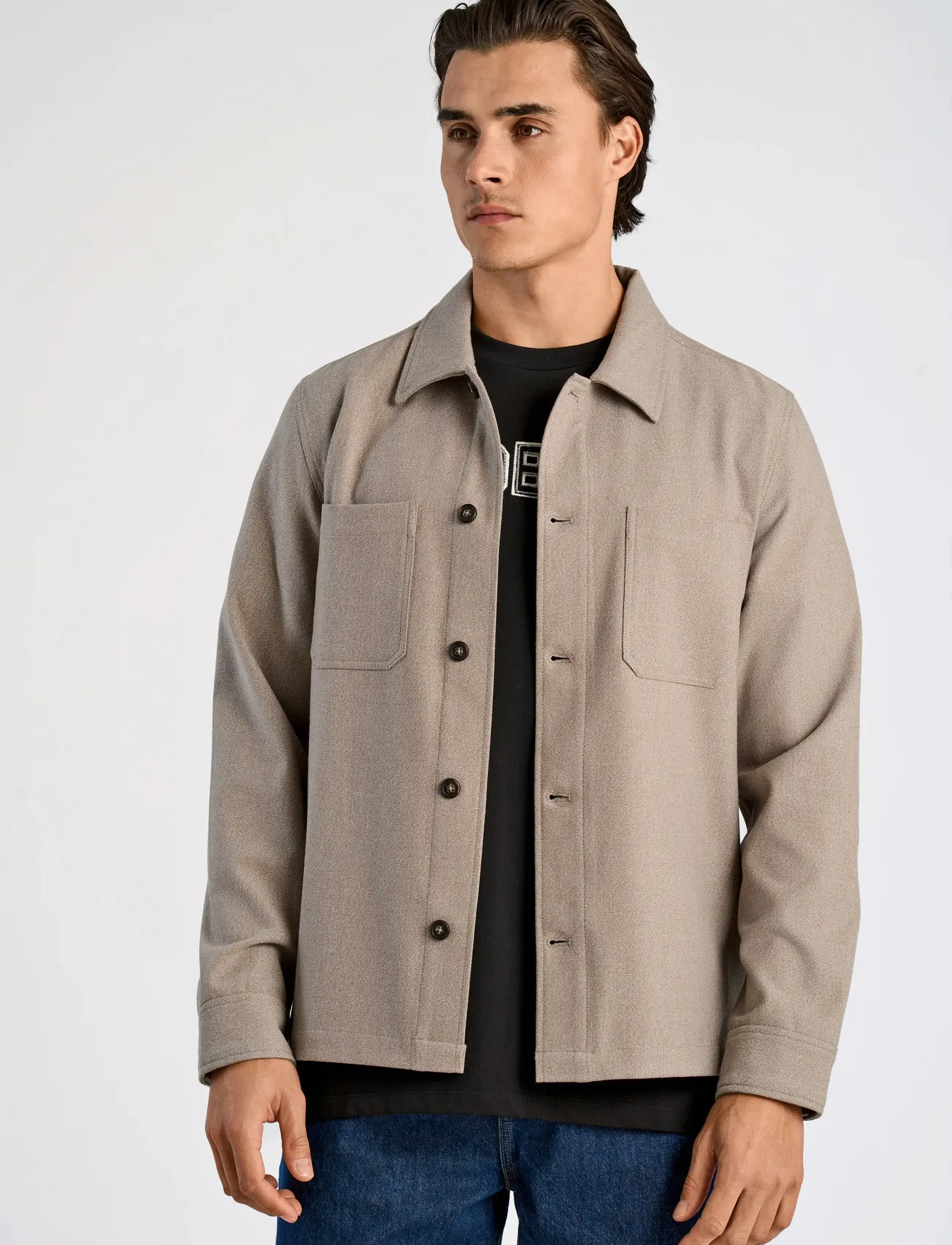 Lindbergh Superflex brushed melange overshirt - Overshirts - STONE MEL / beige