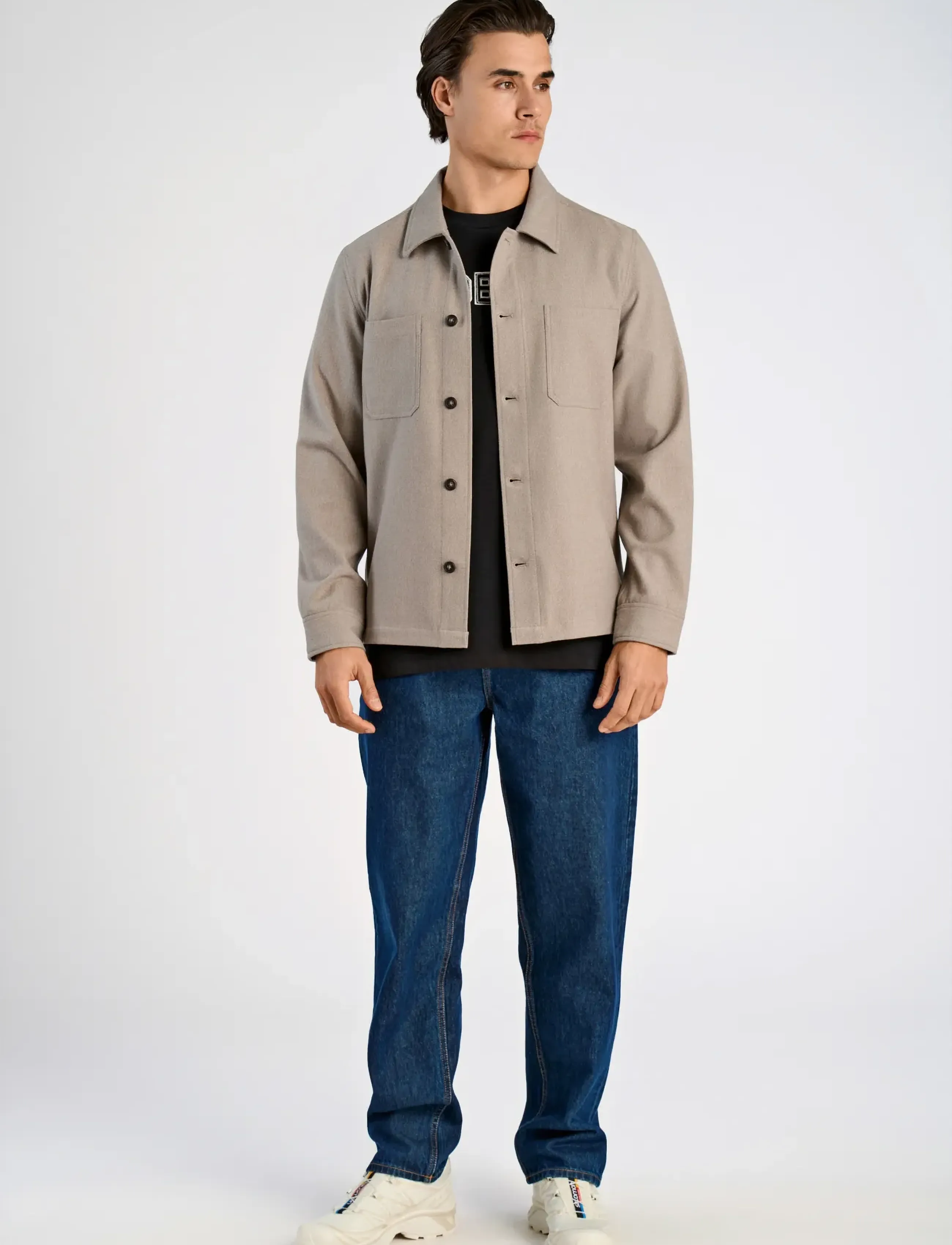 Lindbergh - Superflex brushed melange overshirt - kollektioner - stone mel - 4