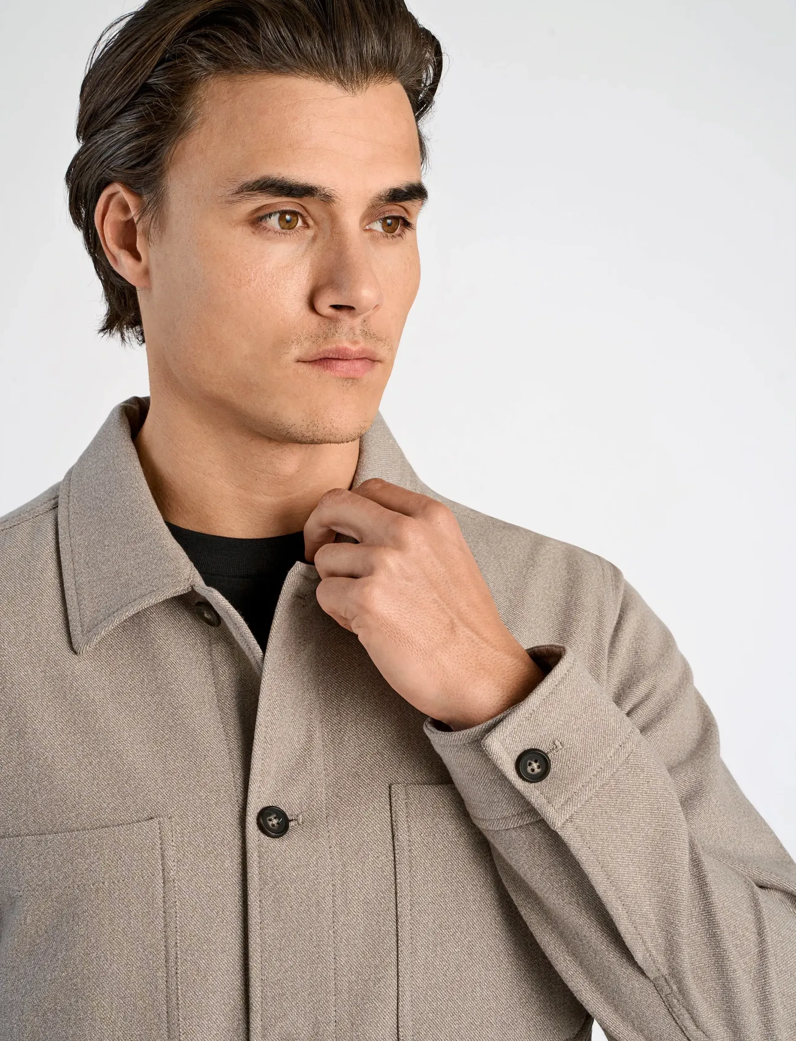 Lindbergh - Superflex brushed melange overshirt - kollektioner - stone mel - 5