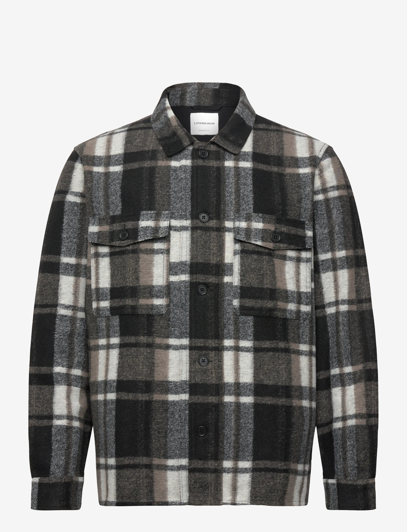 Lindbergh - Brushed check overshirt - kollektioner - black - 1
