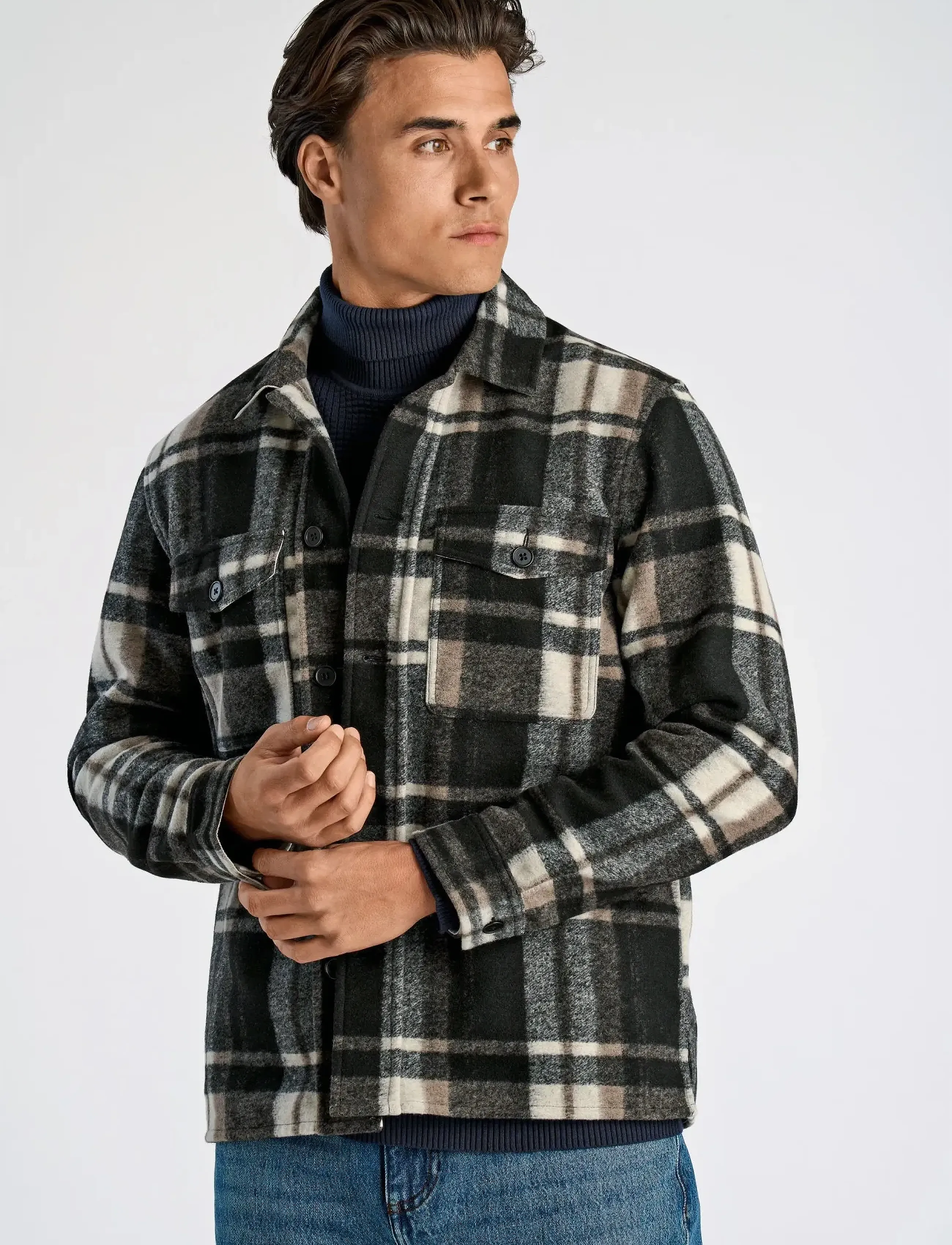 Lindbergh - Brushed check overshirt - men - black - 5