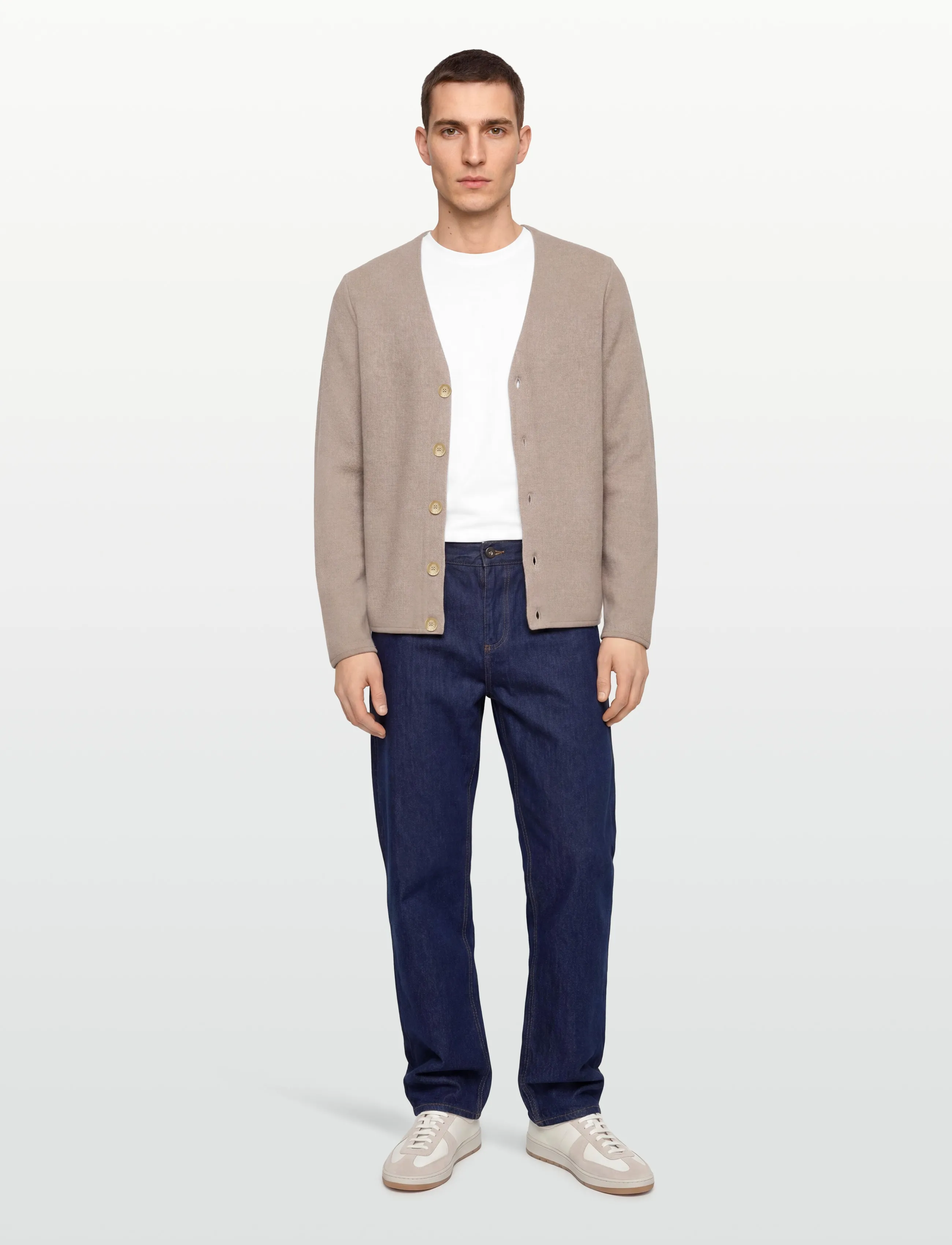 Lindbergh Wool Blend Cardigan, M, Beige, Strik > Cardigans, Herre