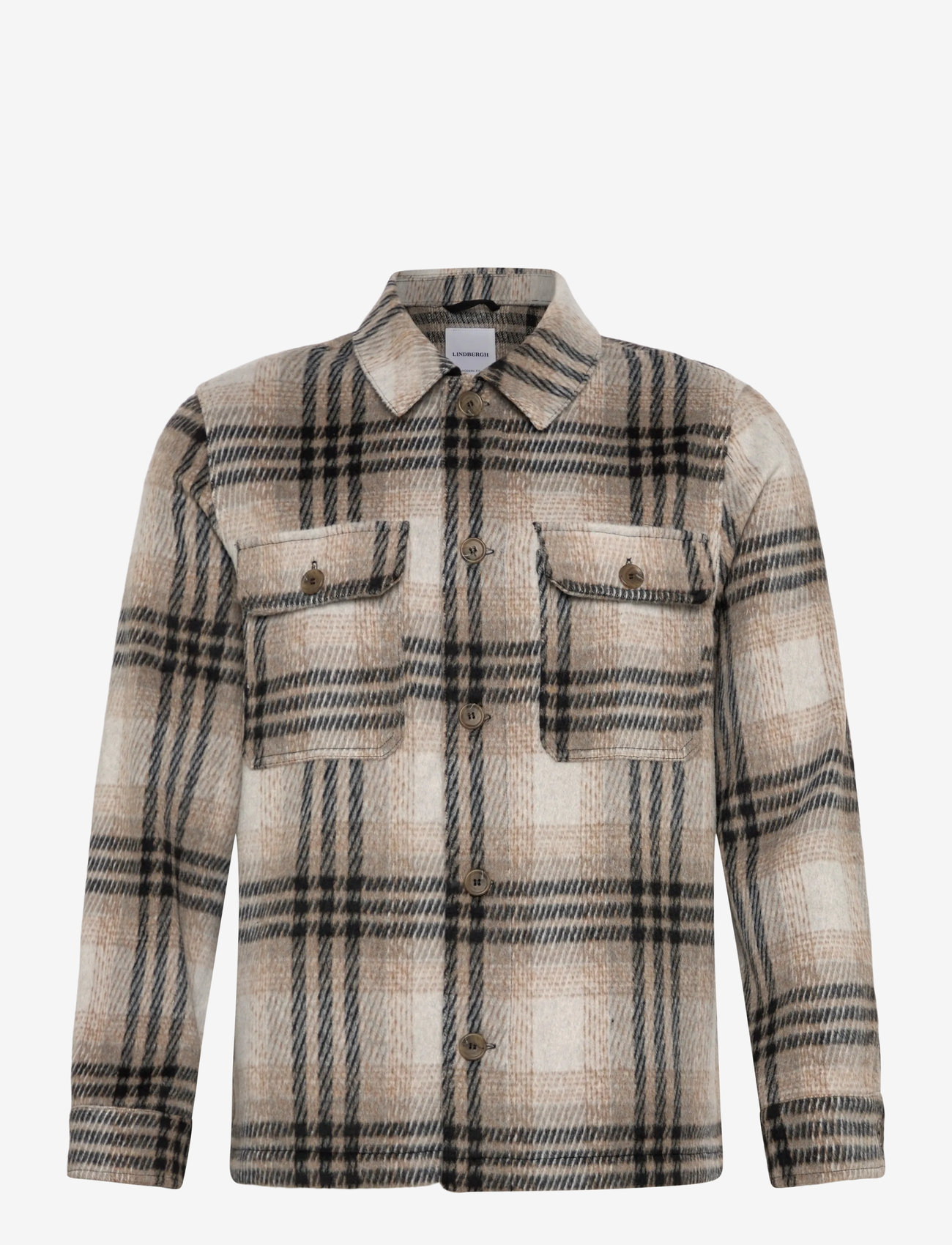 Lindbergh - Wool touch check overshirt - herbstliche kleidung - stone - 0