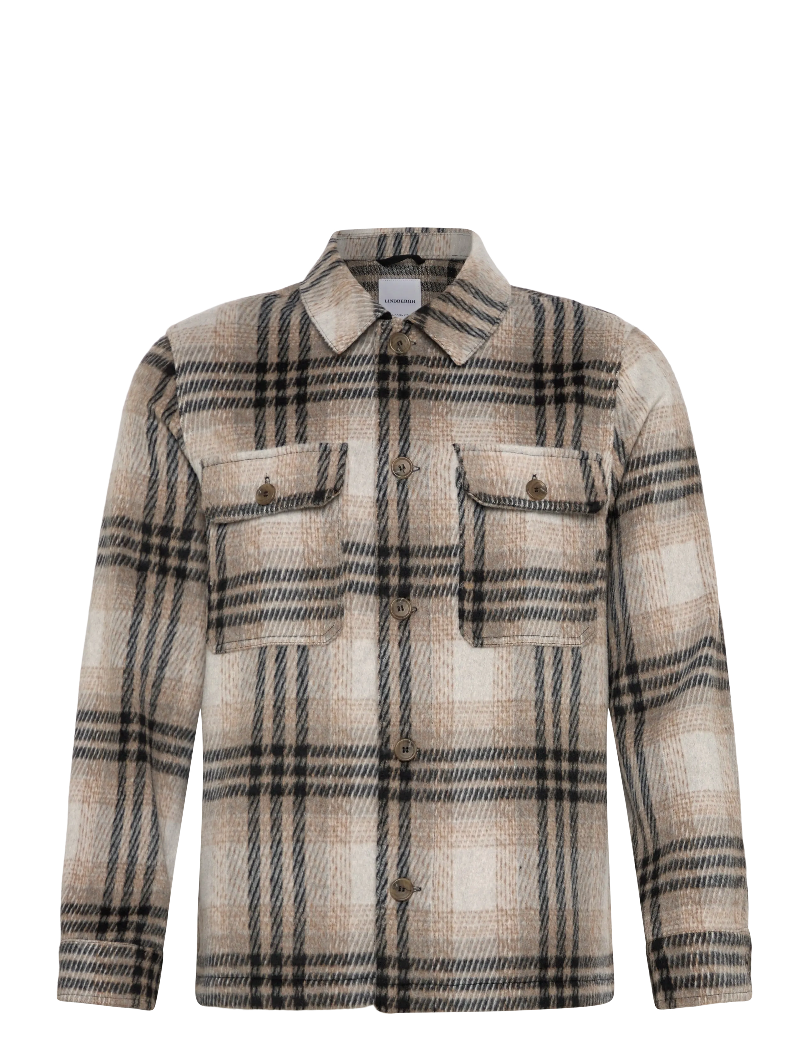 Wool touch check overshirt - STONE
