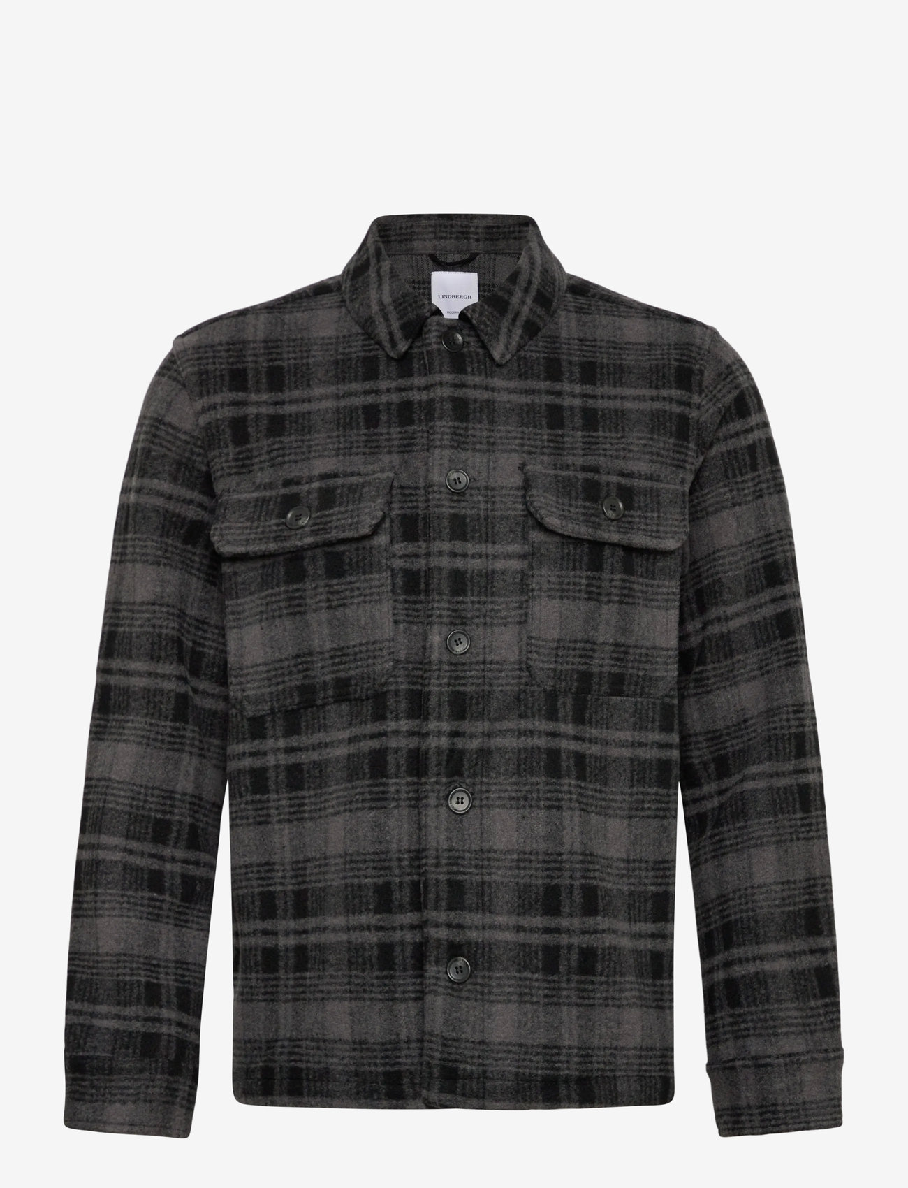 Lindbergh - Wool touch check overshirt - kollektioner - dk grey mel - 1