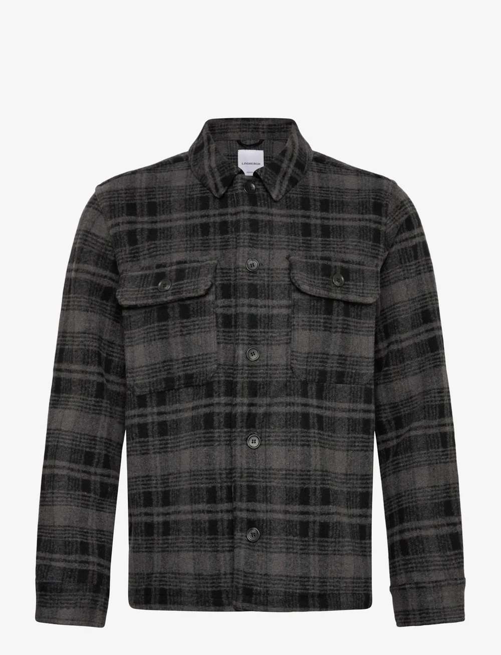 Lindbergh - Wool touch check overshirt - kollektioner - dk grey mel - 1