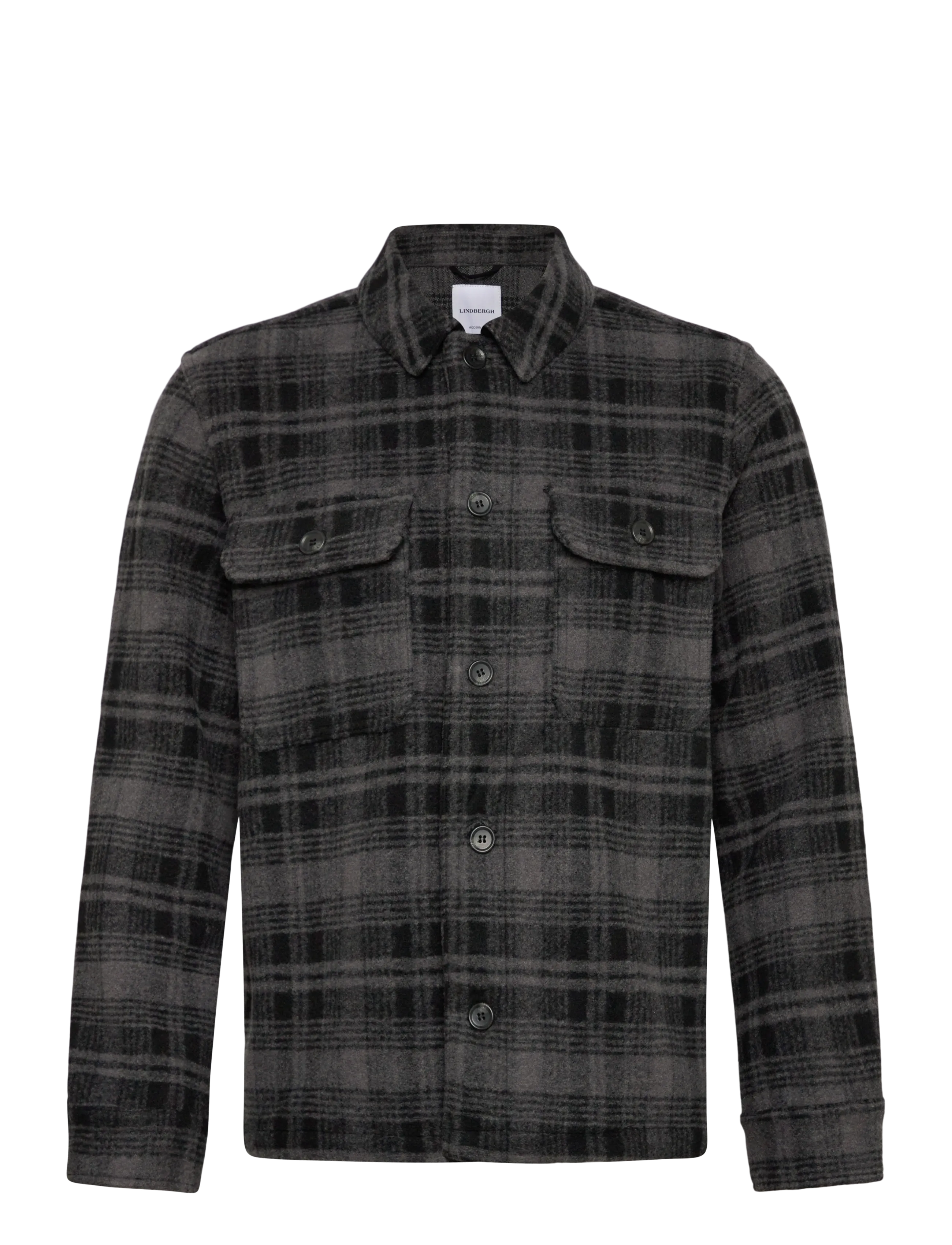Lindbergh Wool touch check overshirt - Deals - DK GREY MEL / grey