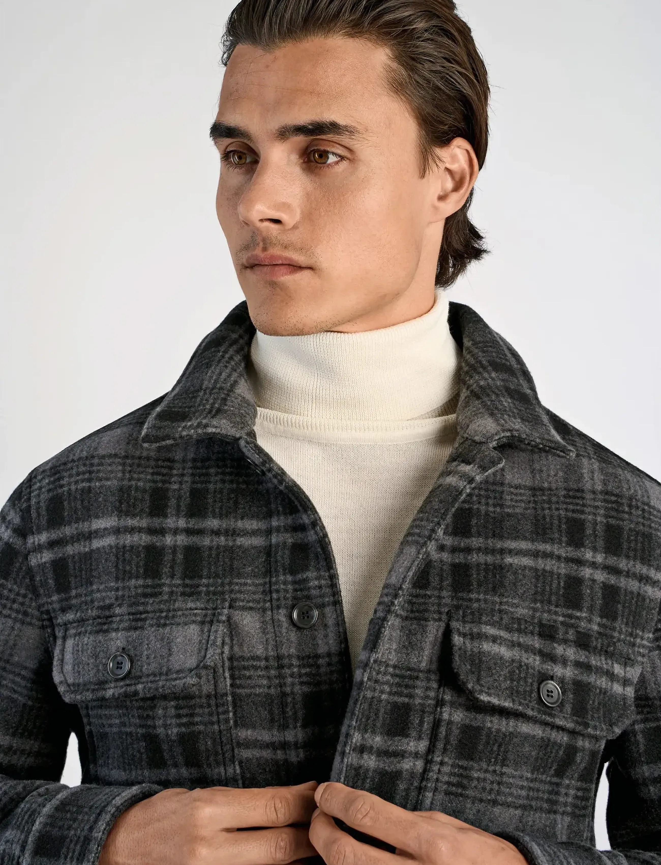 Lindbergh - Wool touch check overshirt - herren - dk grey mel - 3