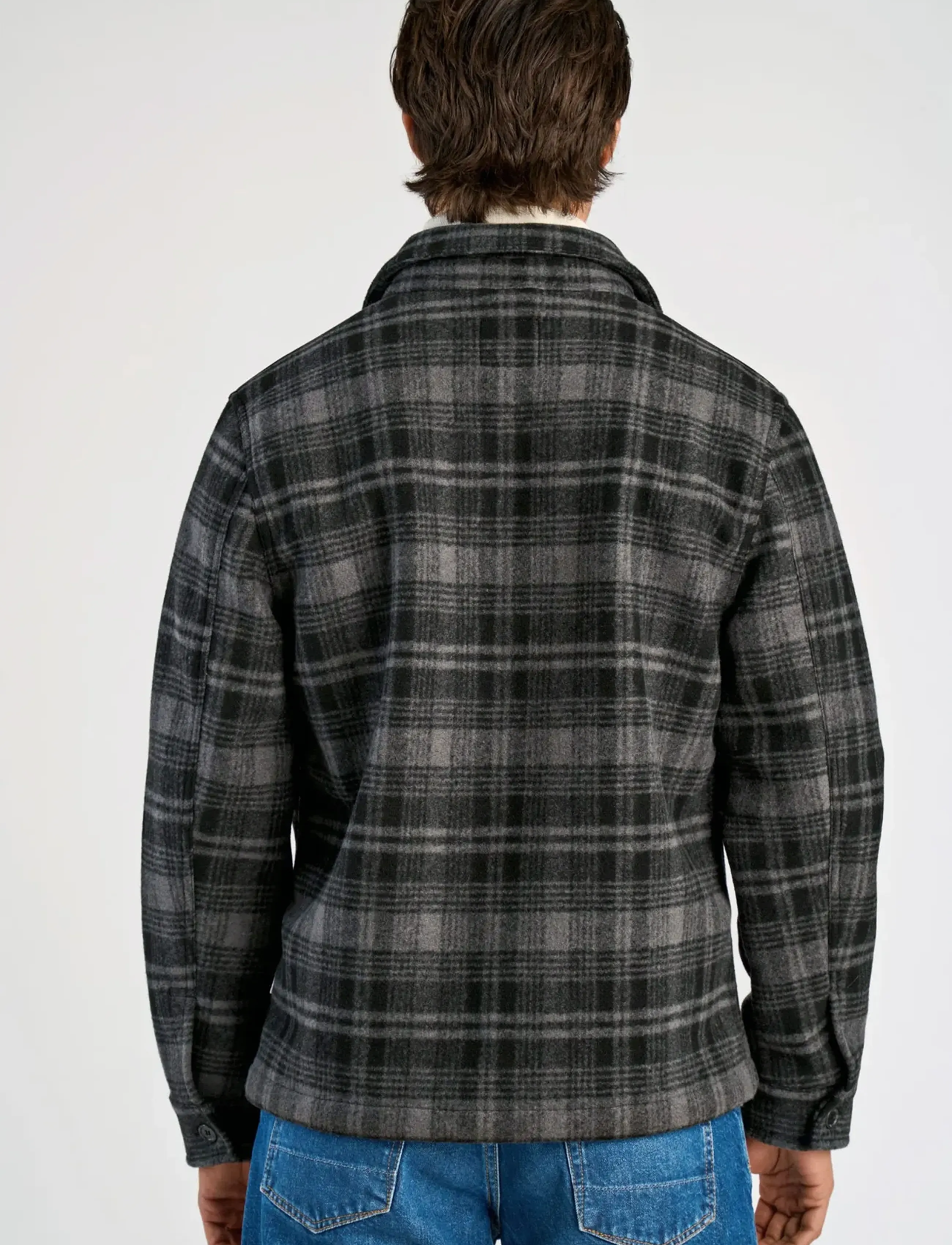 Lindbergh - Wool touch check overshirt - herren - dk grey mel - 4