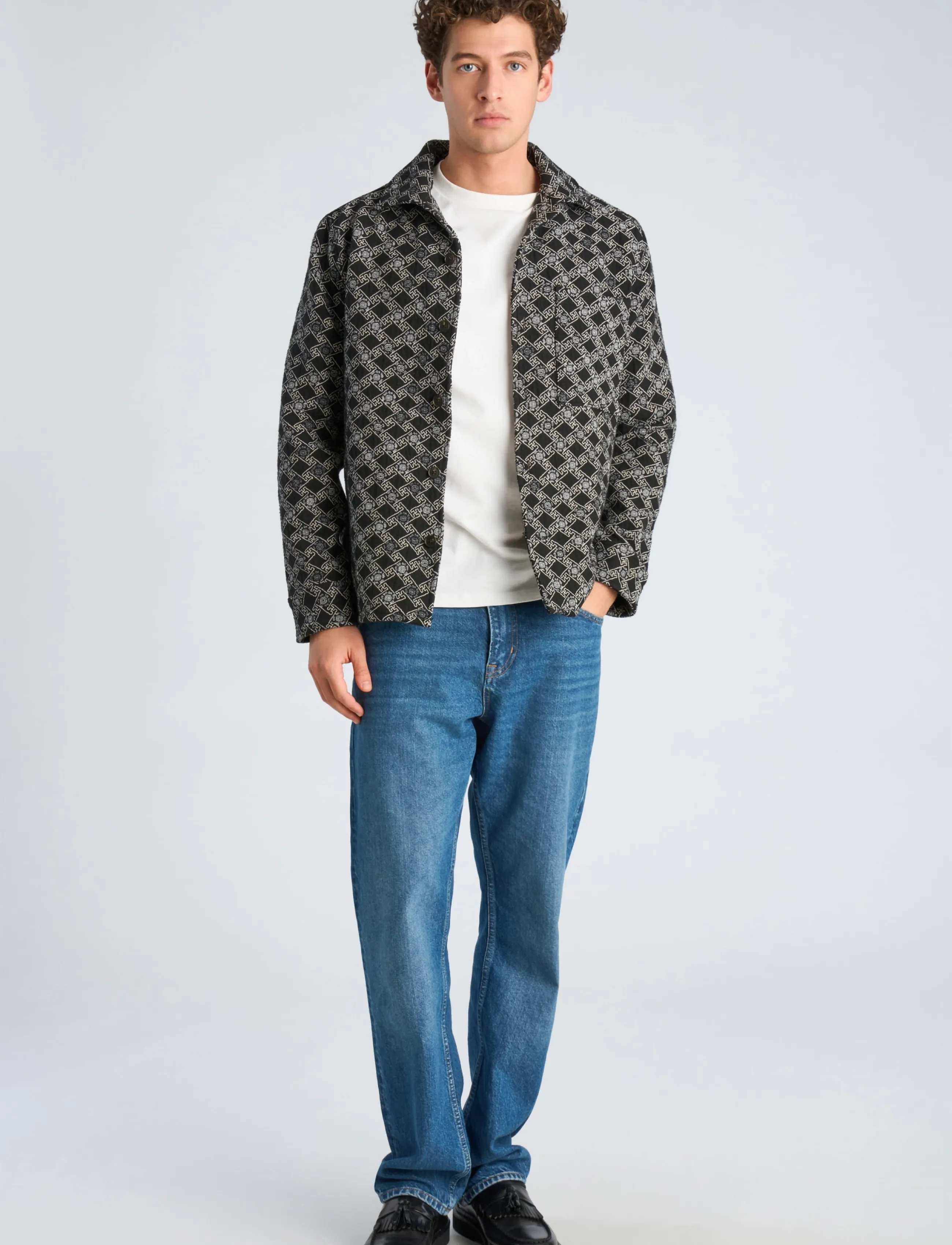 Lindbergh Jacquard overshirt - Vabaajasärgid - BLACK / black