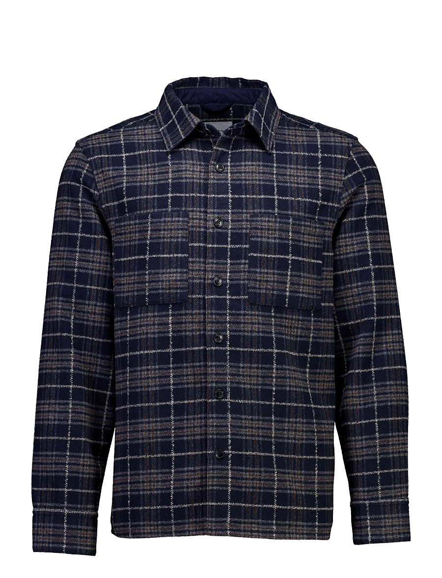 Lindbergh - Brushed check overshirt - navy - 1