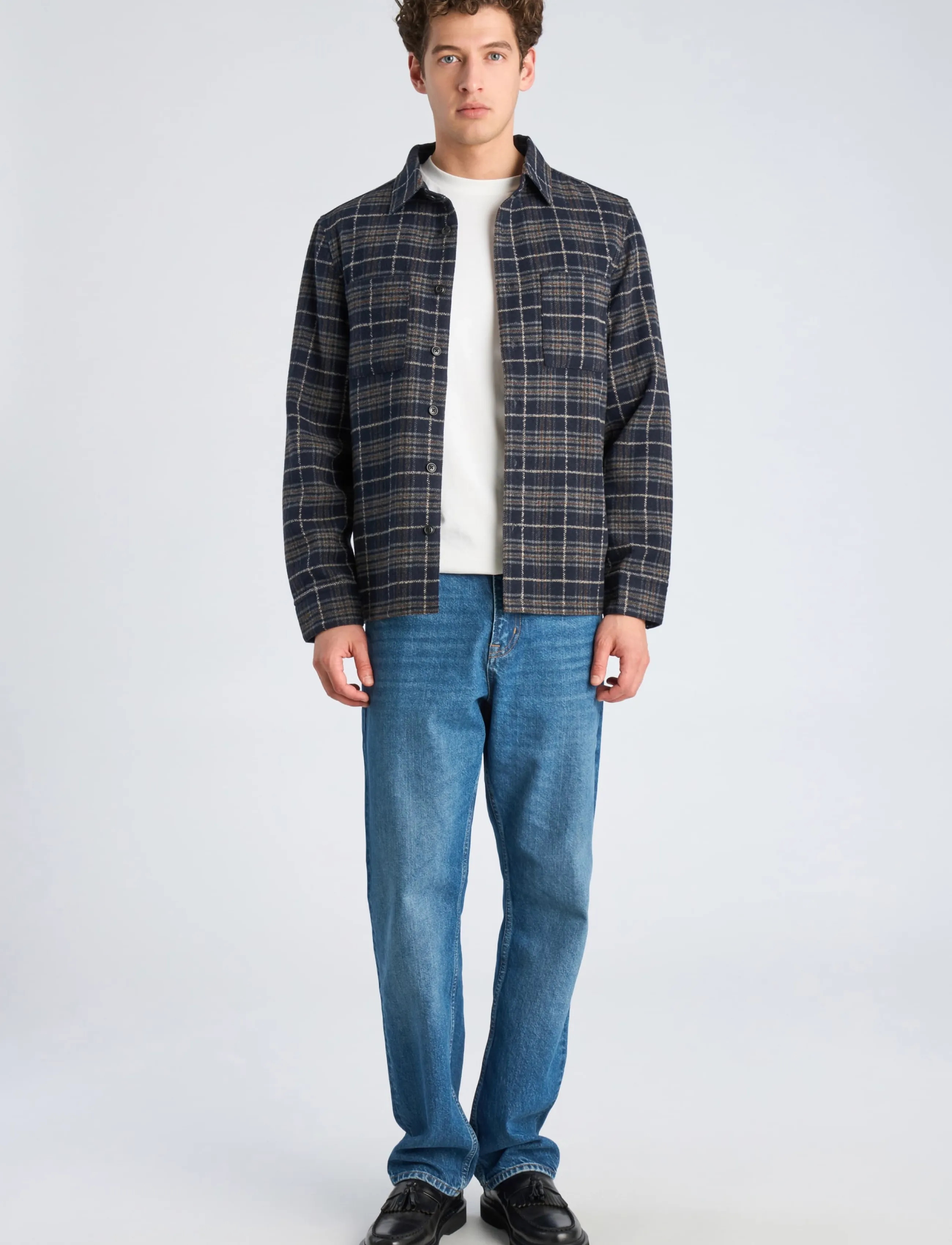 Lindbergh Brushed check overshirt - Särgid - NAVY / navy