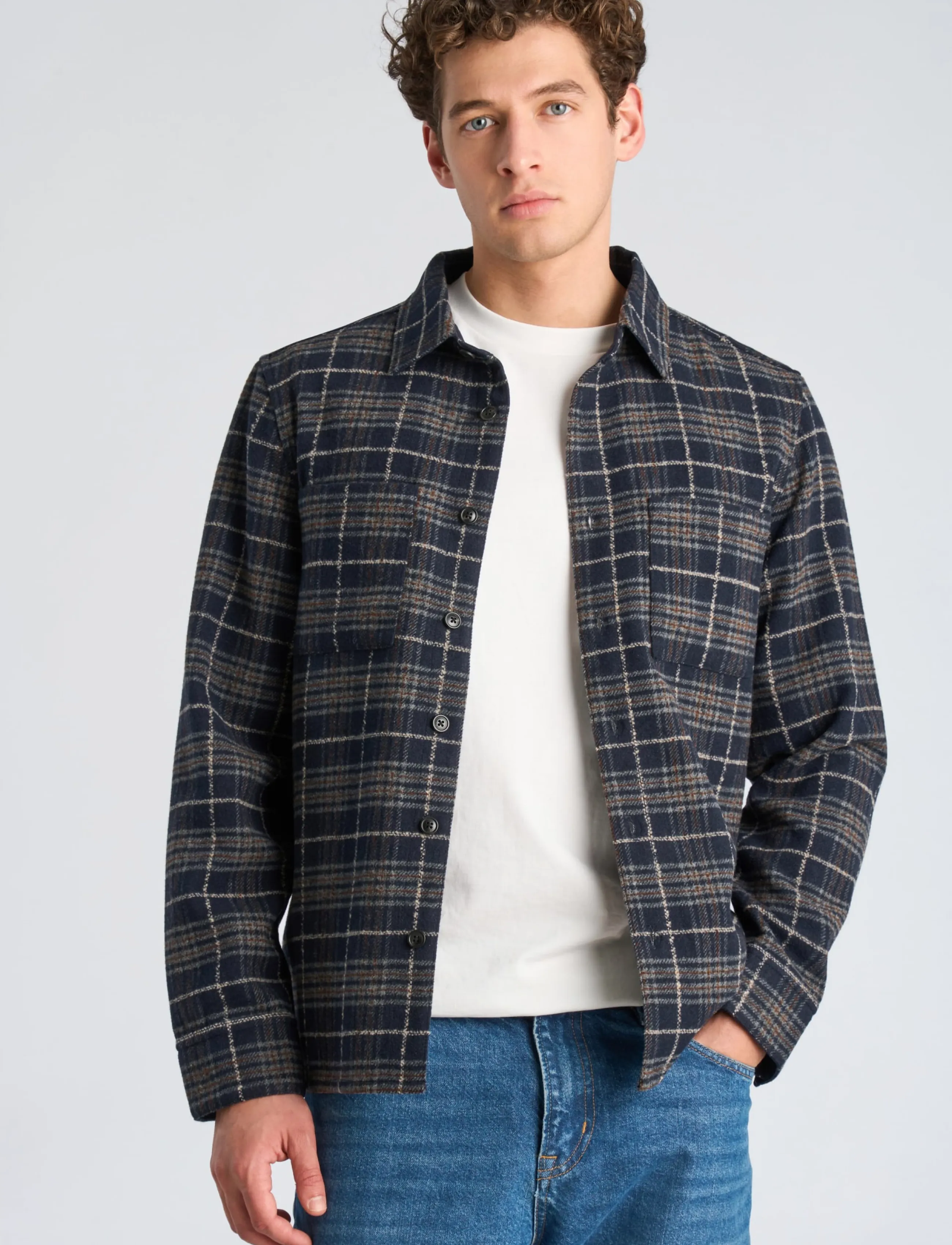 Lindbergh - Brushed check overshirt - navy - 3