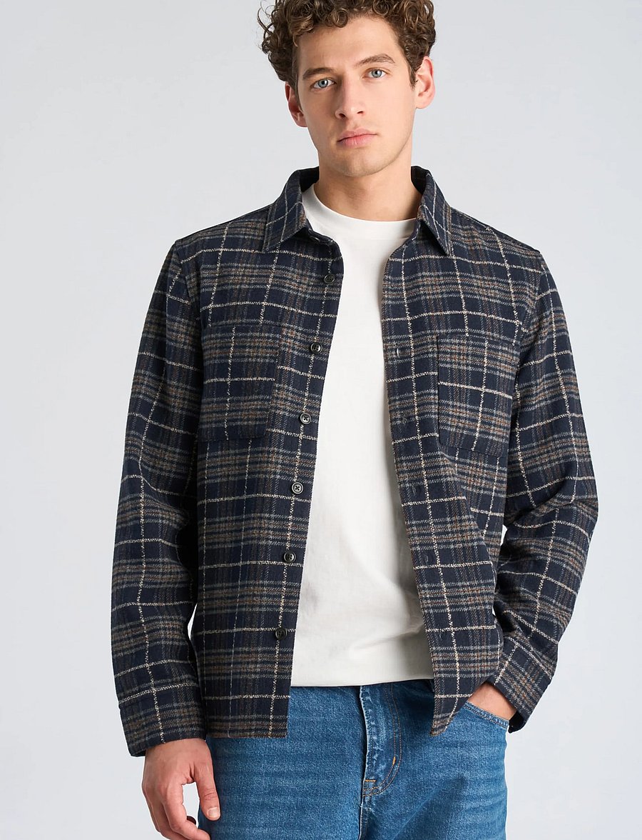Lindbergh - Brushed check overshirt - navy - 3