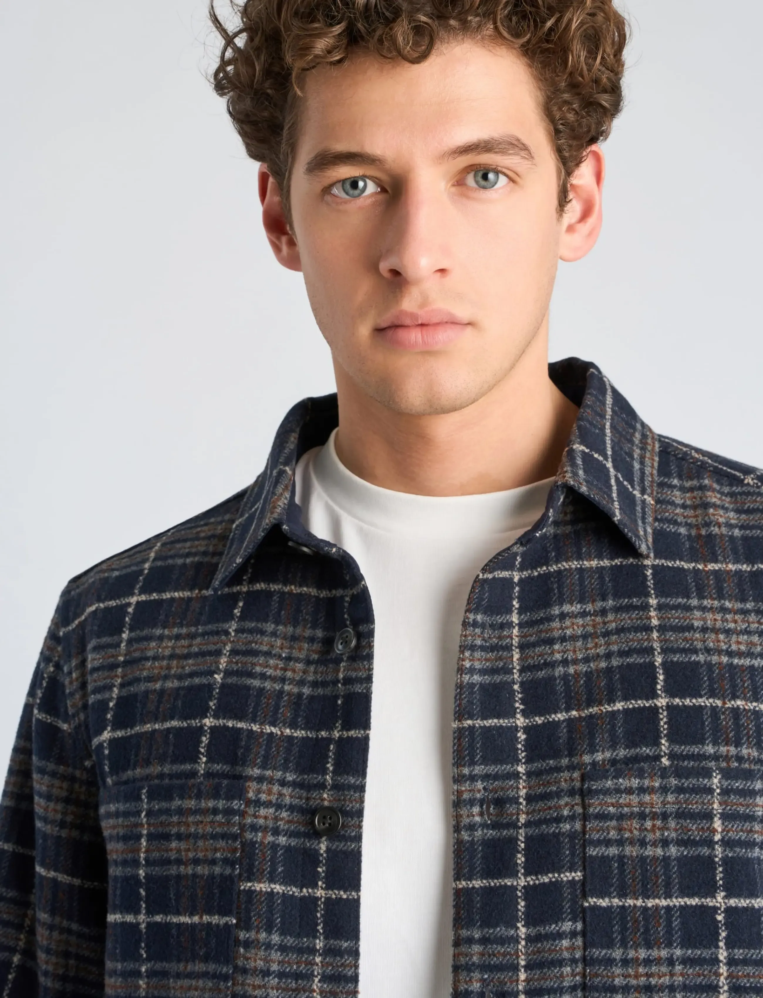 Lindbergh - Brushed check overshirt - navy - 5