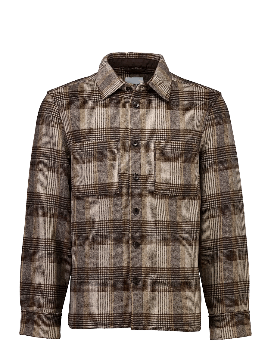 Lindbergh - Brushed check overshirt - jakker - brown - 1