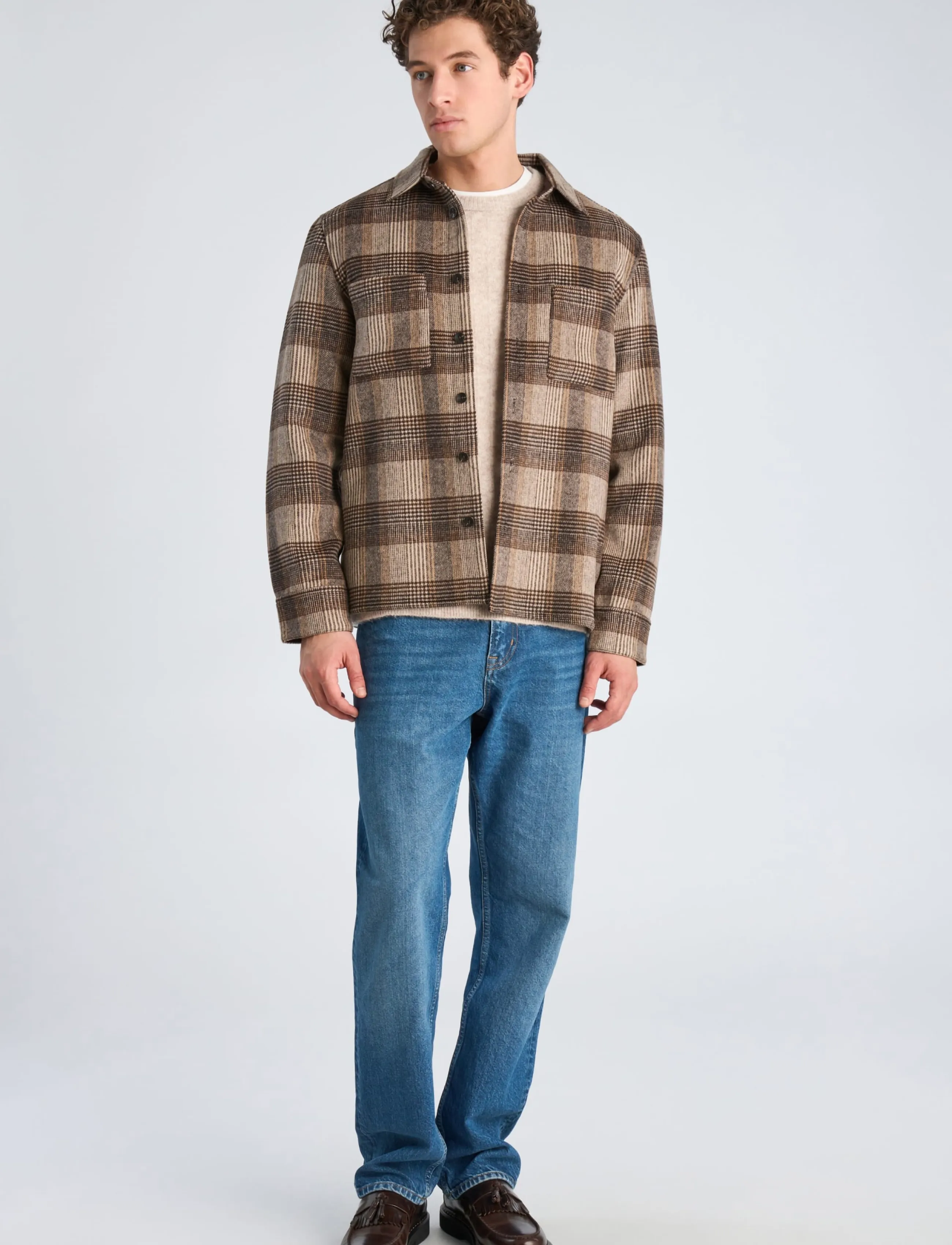 Lindbergh Brushed check overshirt - Outerwear - BROWN / brown