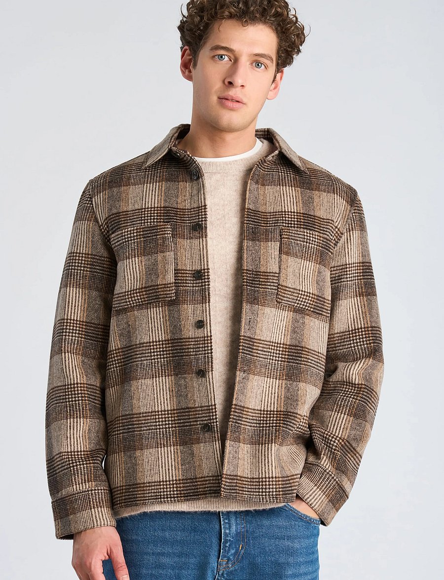 Lindbergh - Brushed check overshirt - jakker - brown - 3