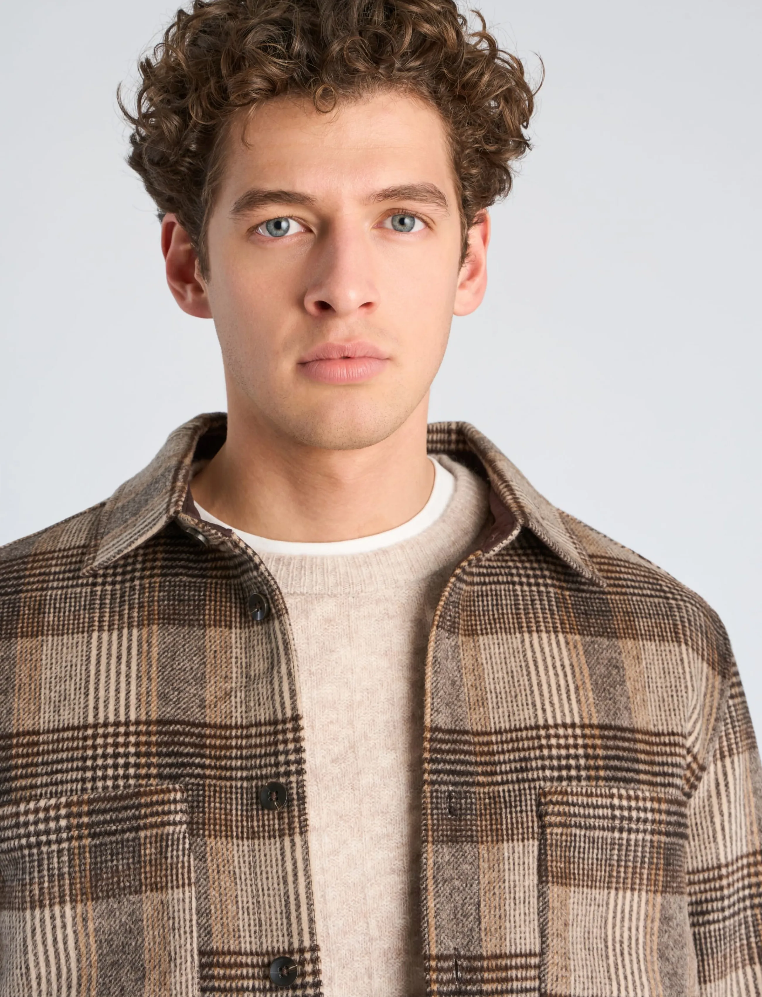 Lindbergh - Brushed check overshirt - jackets - brown - 5