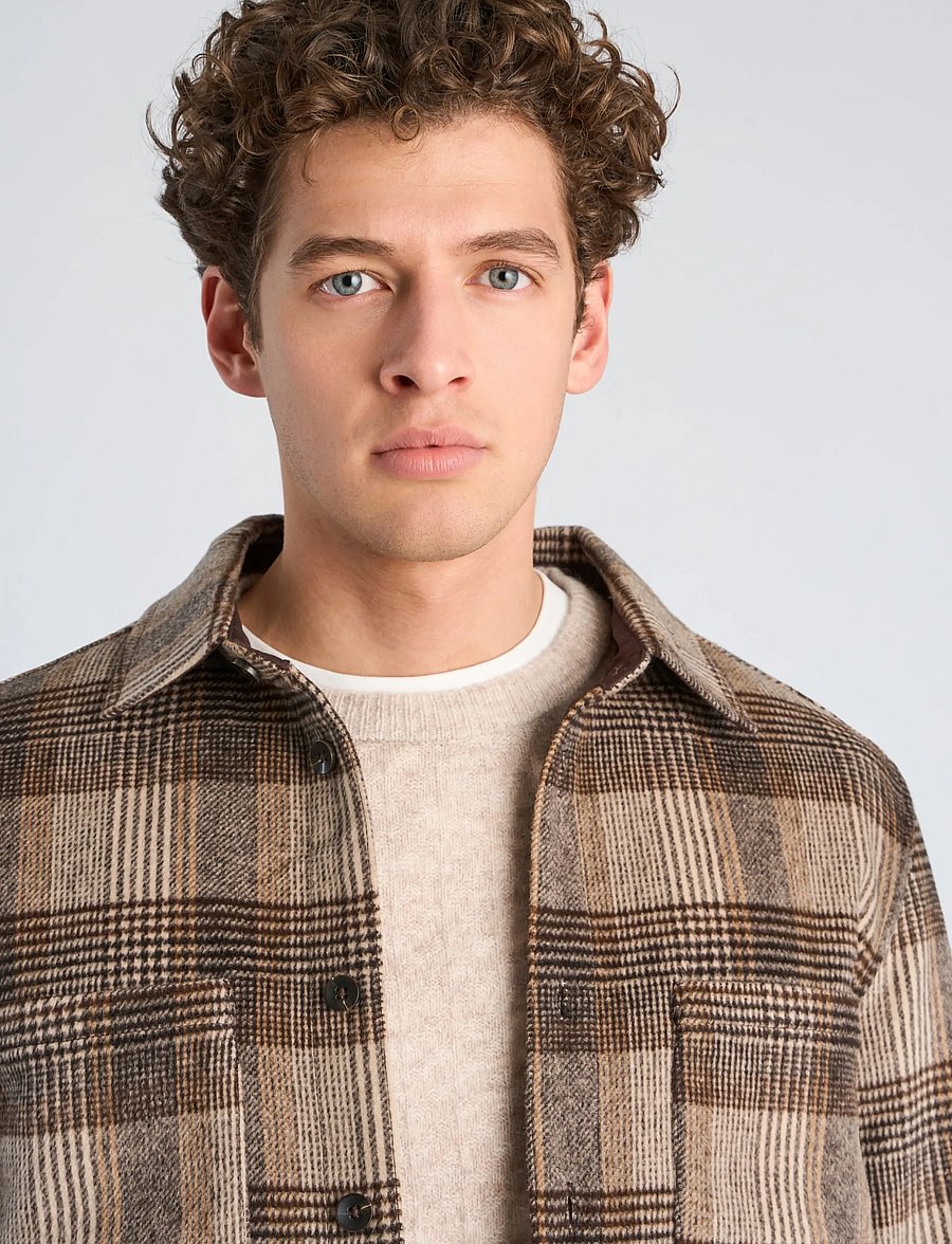 Lindbergh - Brushed check overshirt - jakker - brown - 5