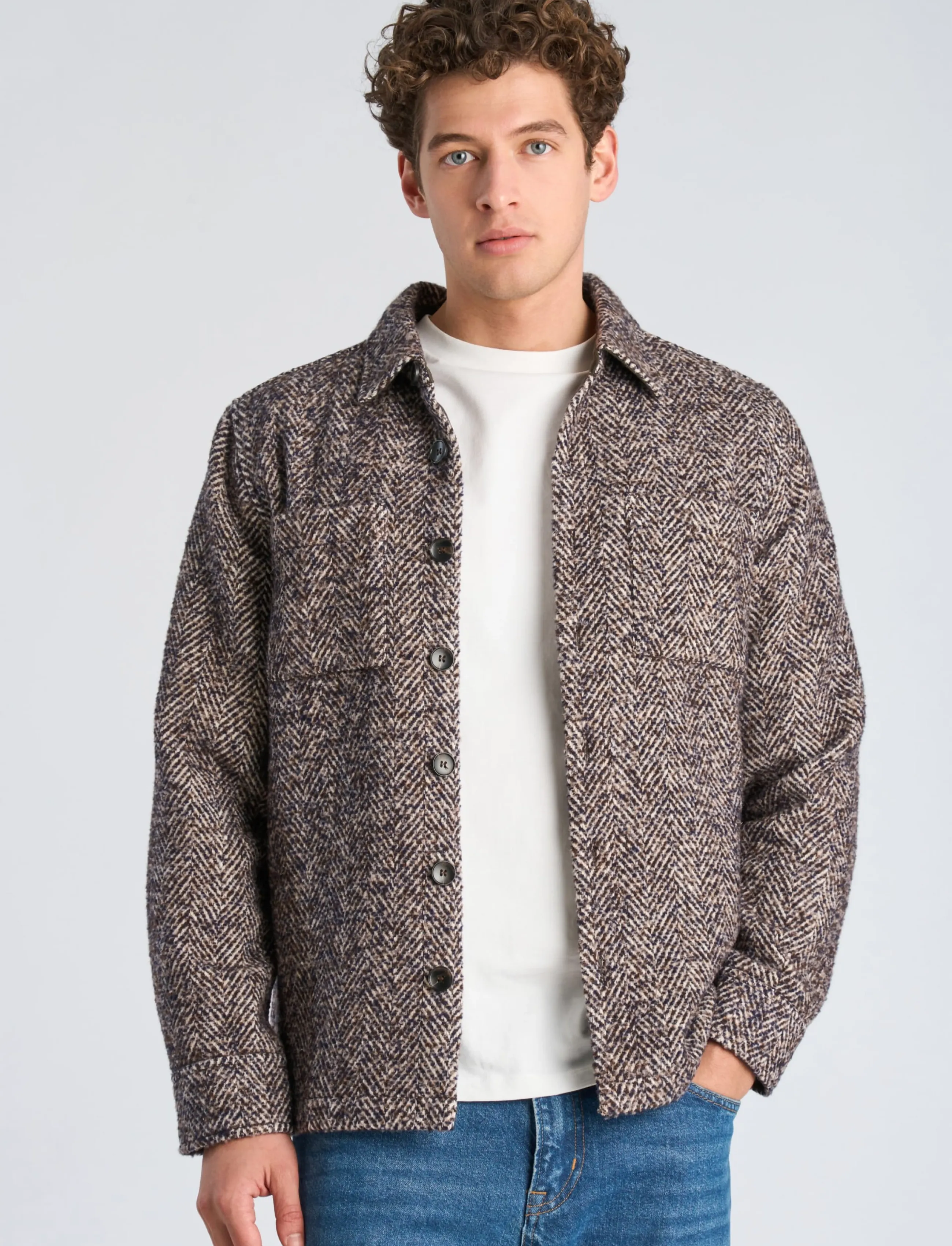 Lindbergh - Brushed structure overshirt - fall jackets - brown mix - 3