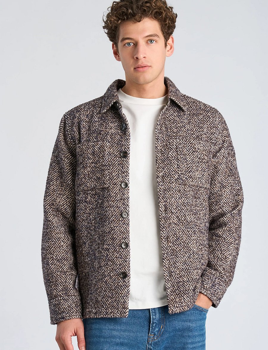 Lindbergh - Brushed structure overshirt - fall jackets - brown mix - 3