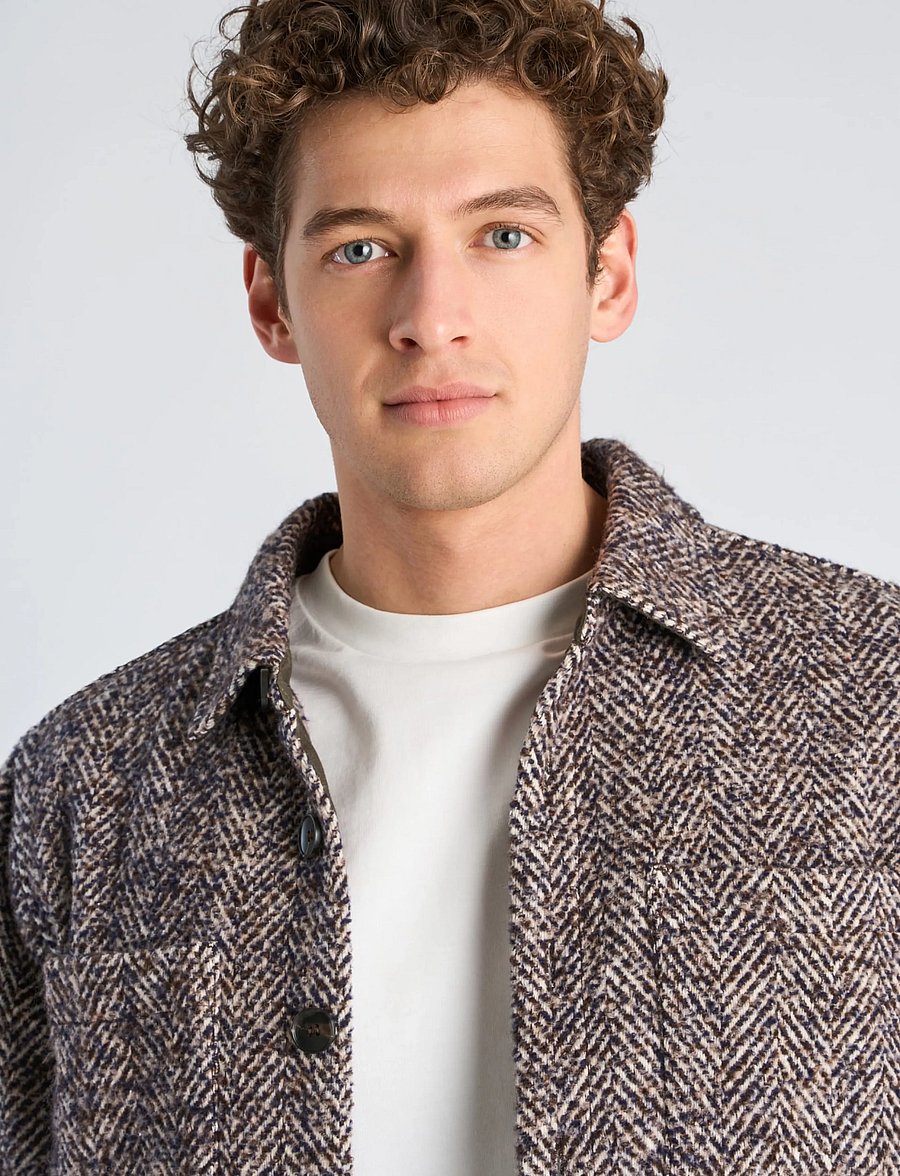 Lindbergh - Brushed structure overshirt - fall jackets - brown mix - 5