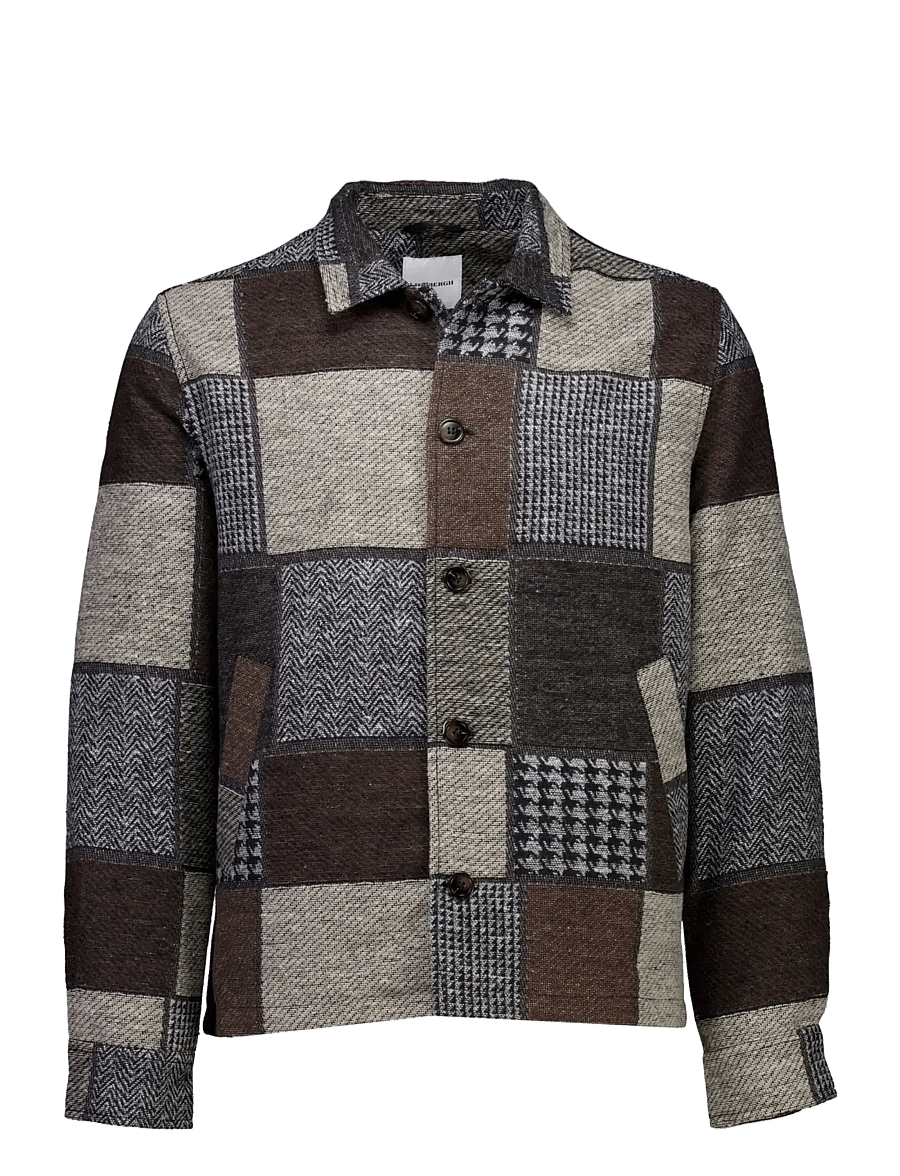 Lindbergh - Patchwork jacquard overshirt - sügisjoped - brown - 0