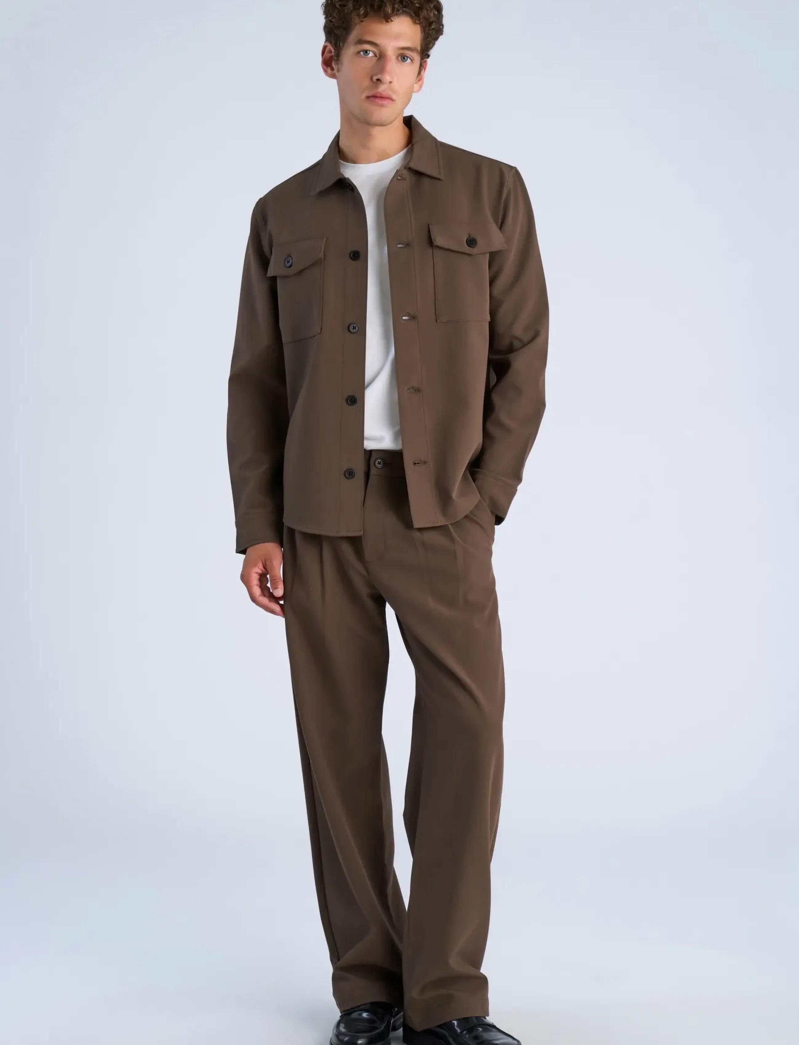 Lindbergh - Superflex uneven hem overshirt - Überhemden - brown - 0