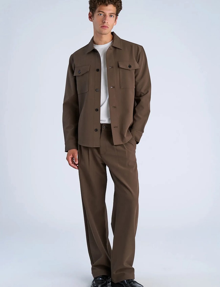 Lindbergh - Superflex uneven hem overshirt - Überhemden - brown - 0