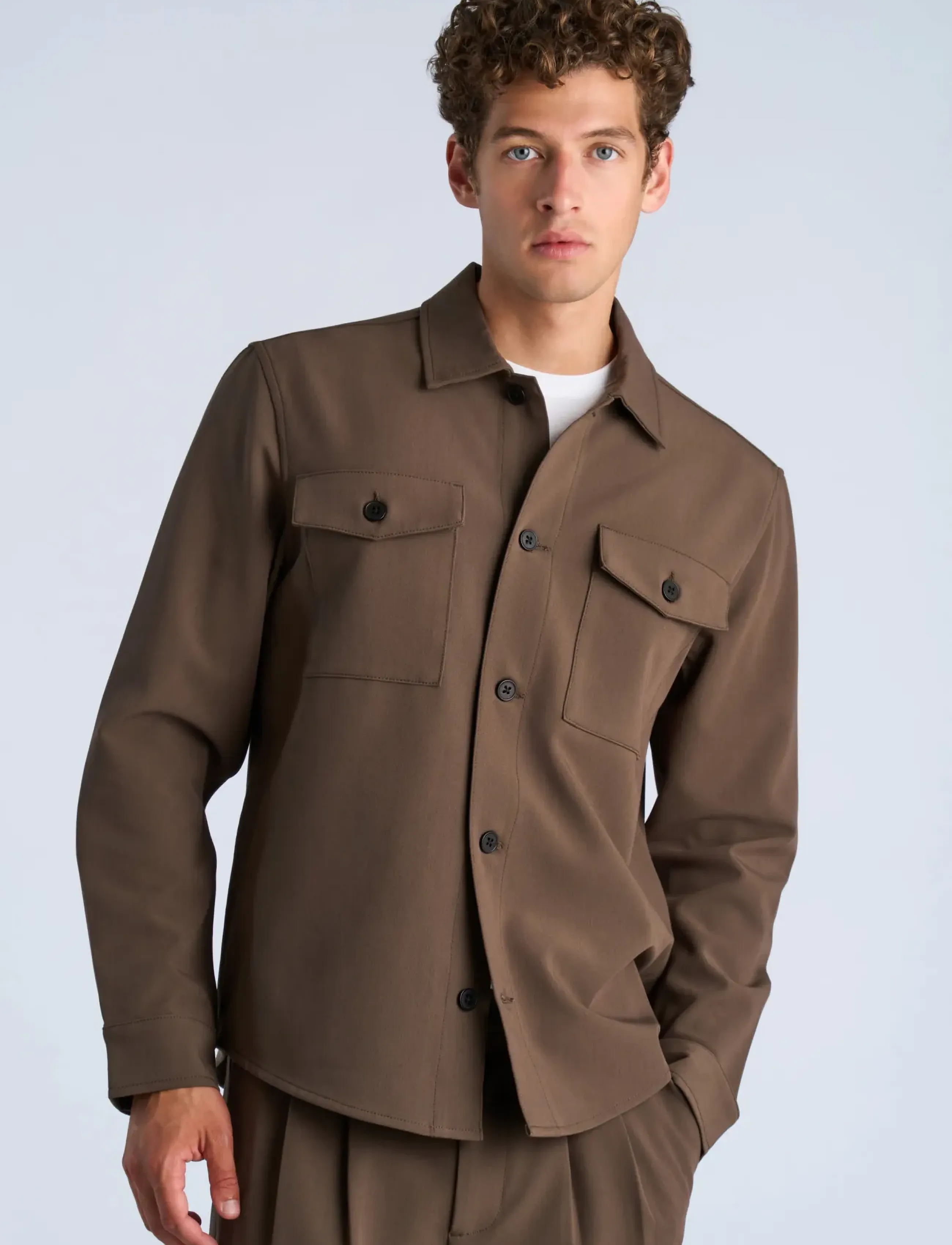 Lindbergh - Superflex uneven hem overshirt - Überhemden - brown - 3