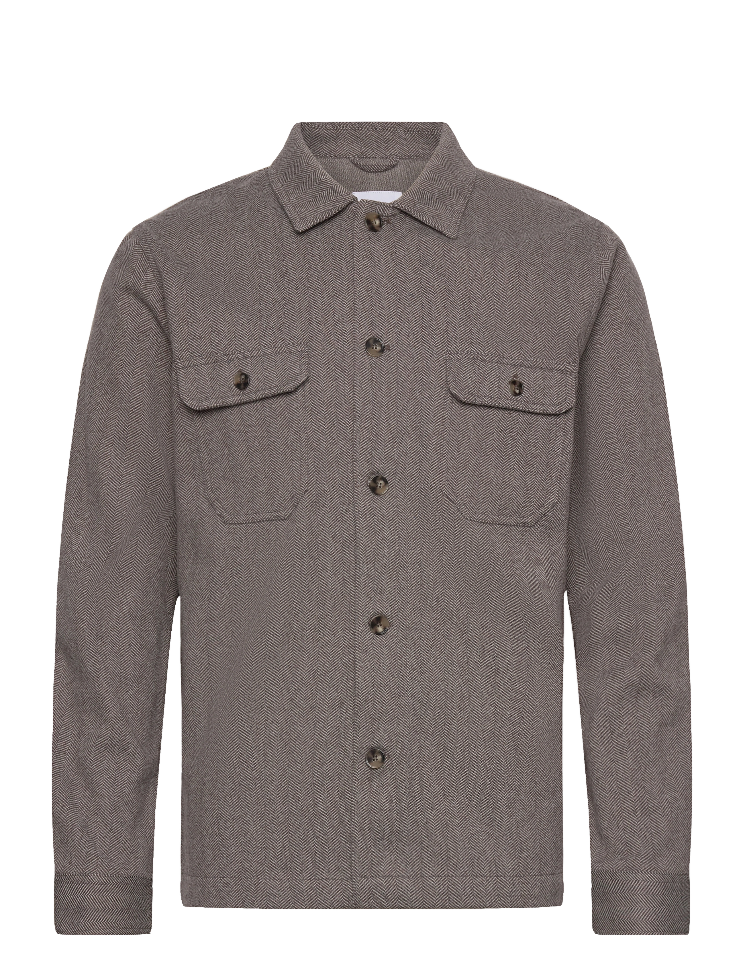 Melange herringbone overshirt - BROWN MEL
