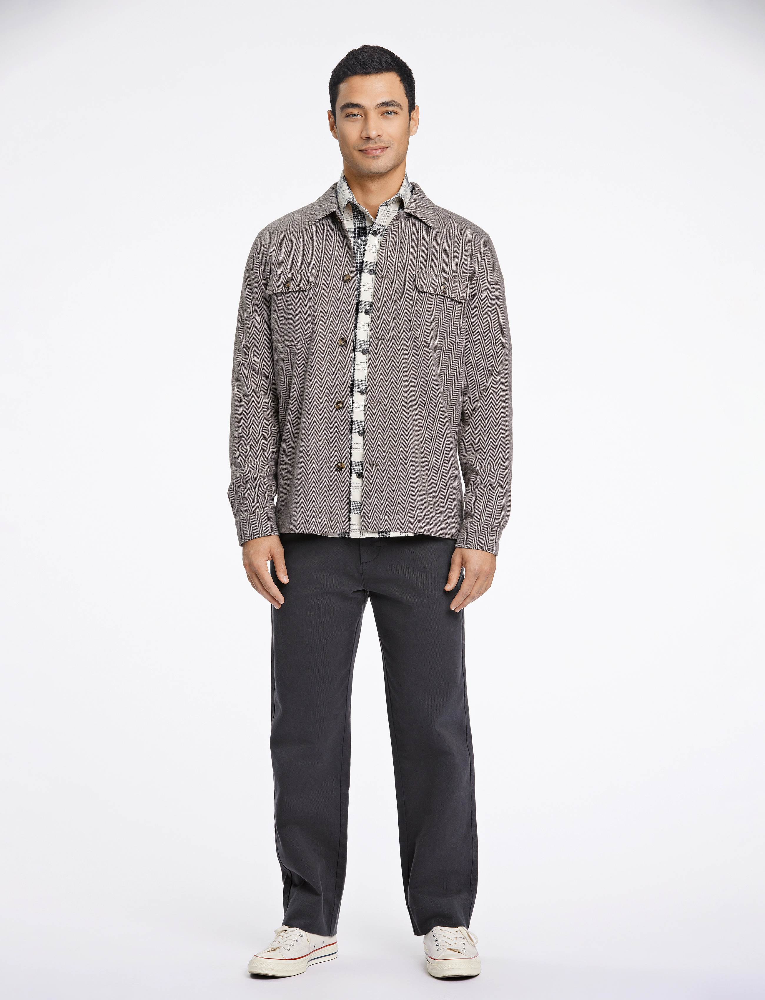Lindbergh - Melange herringbone overshirt - brown mel - 2