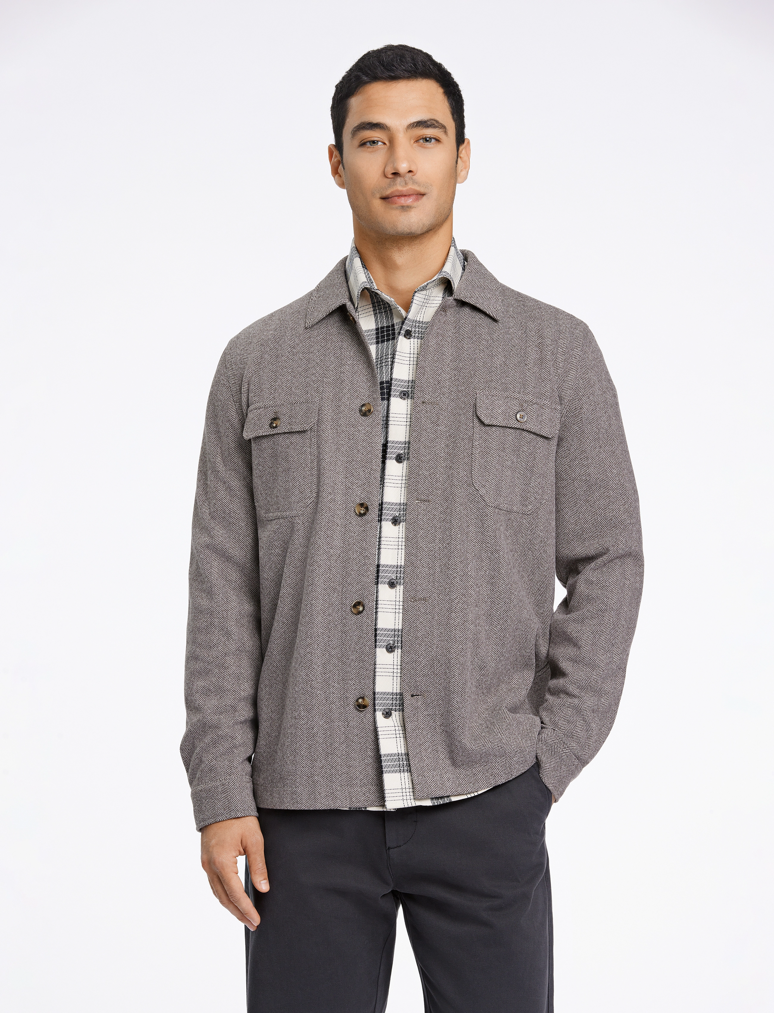 Lindbergh - Melange herringbone overshirt - brown mel - 3